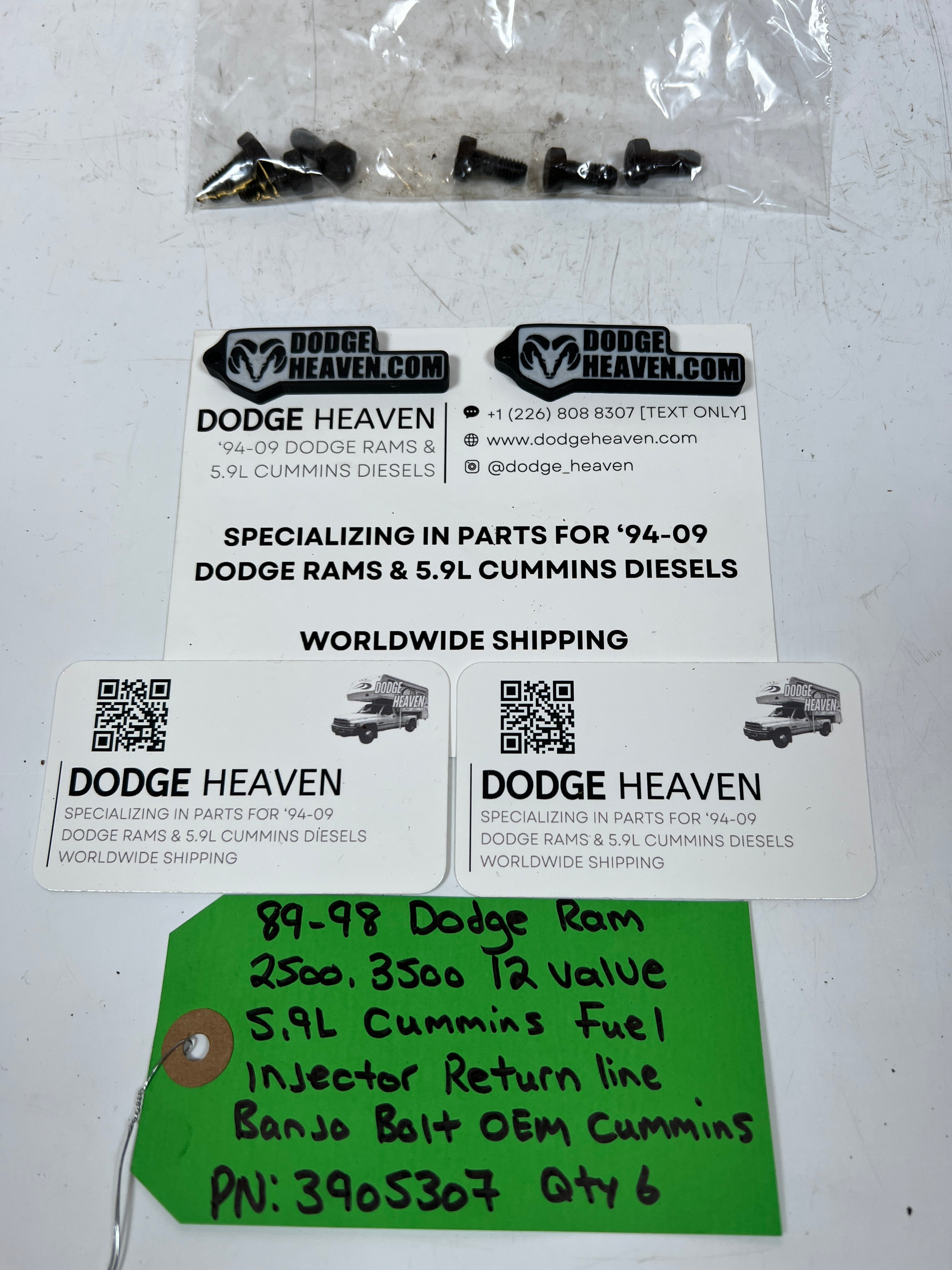 1989-1998 Dodge Ram 12 Valve 5.9L Cummins Fuel Injector Return Line Banjo Bolts