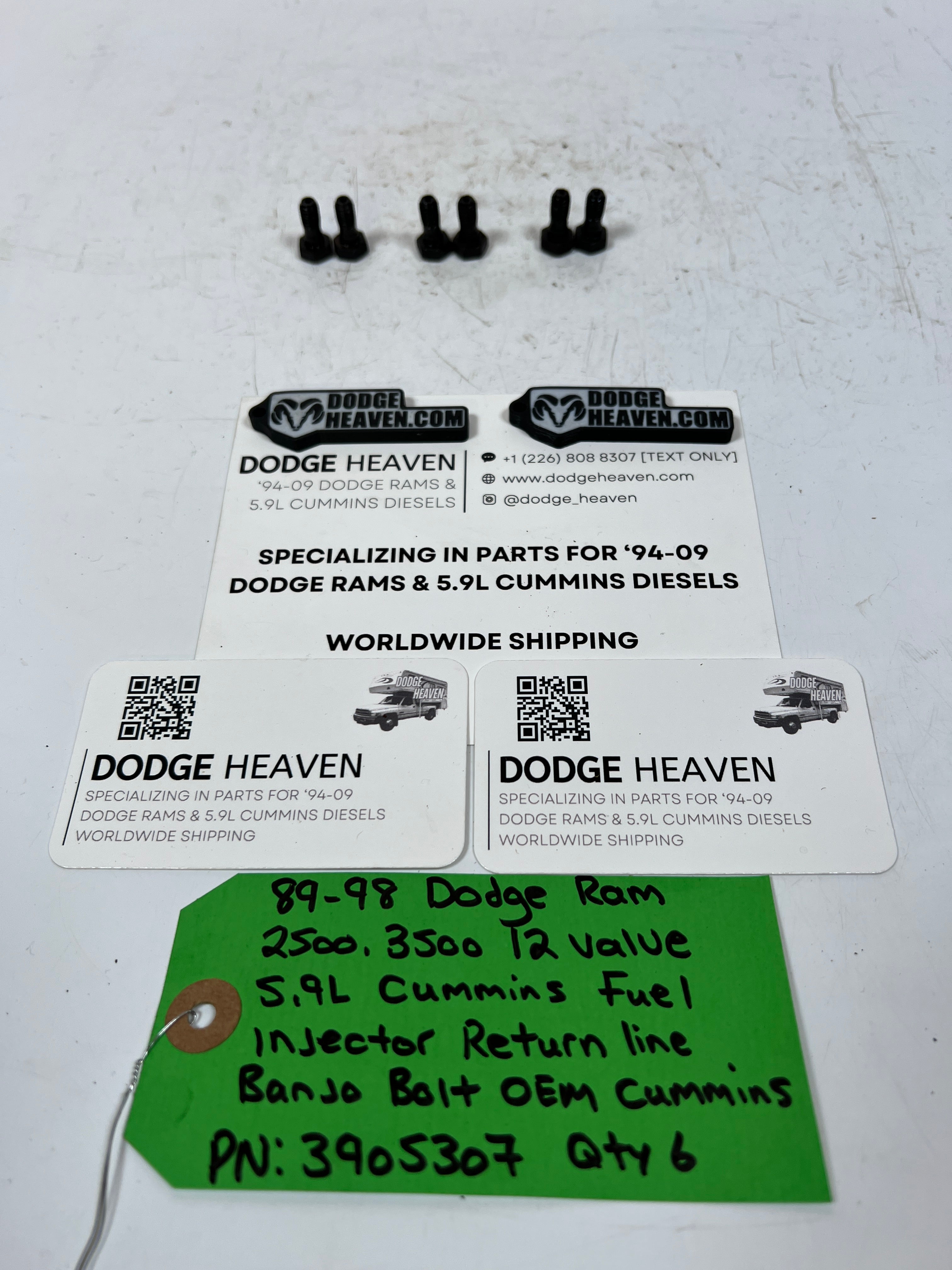 1989-1998 Dodge Ram 12 Valve 5.9L Cummins Fuel Injector Return Line Banjo Bolts