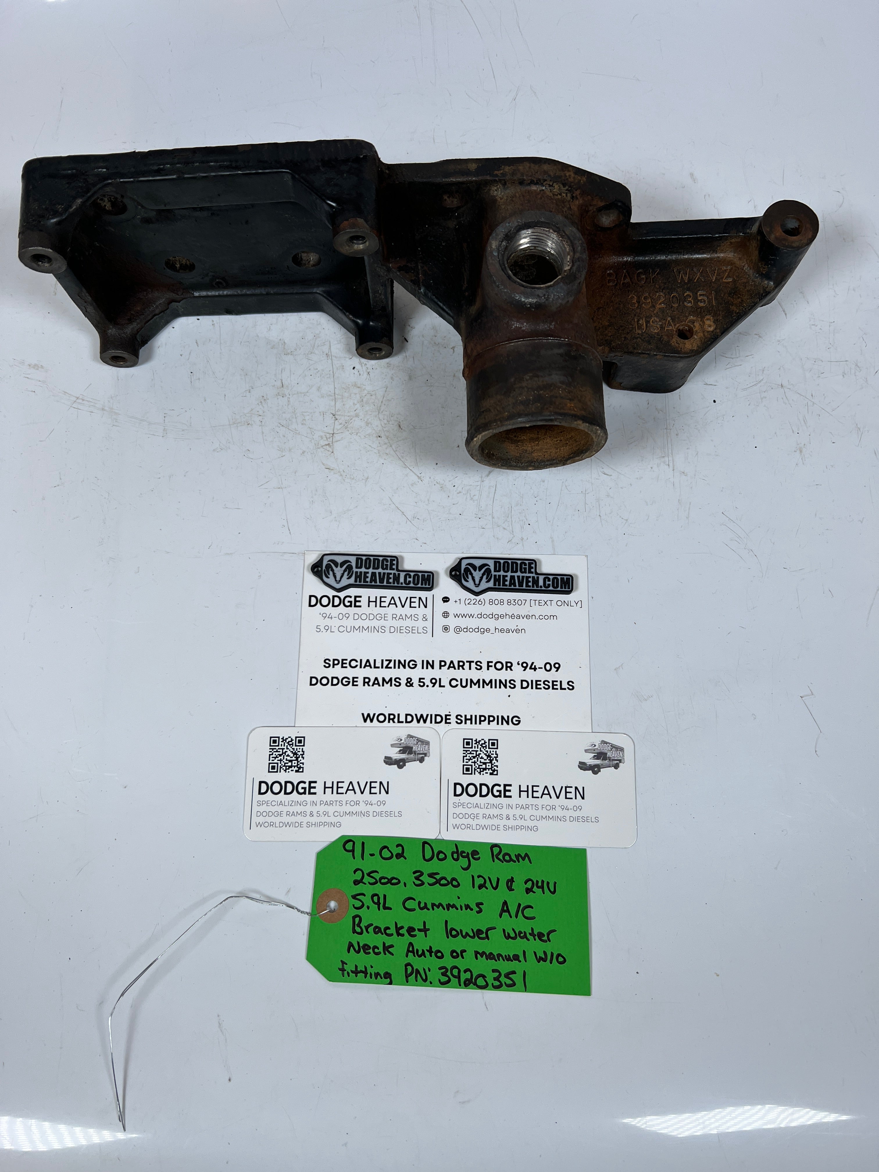 1991-2002 Dodge Ram 12V & 24V 5.9L Cummins AC A/C Bracket Lower Water Neck