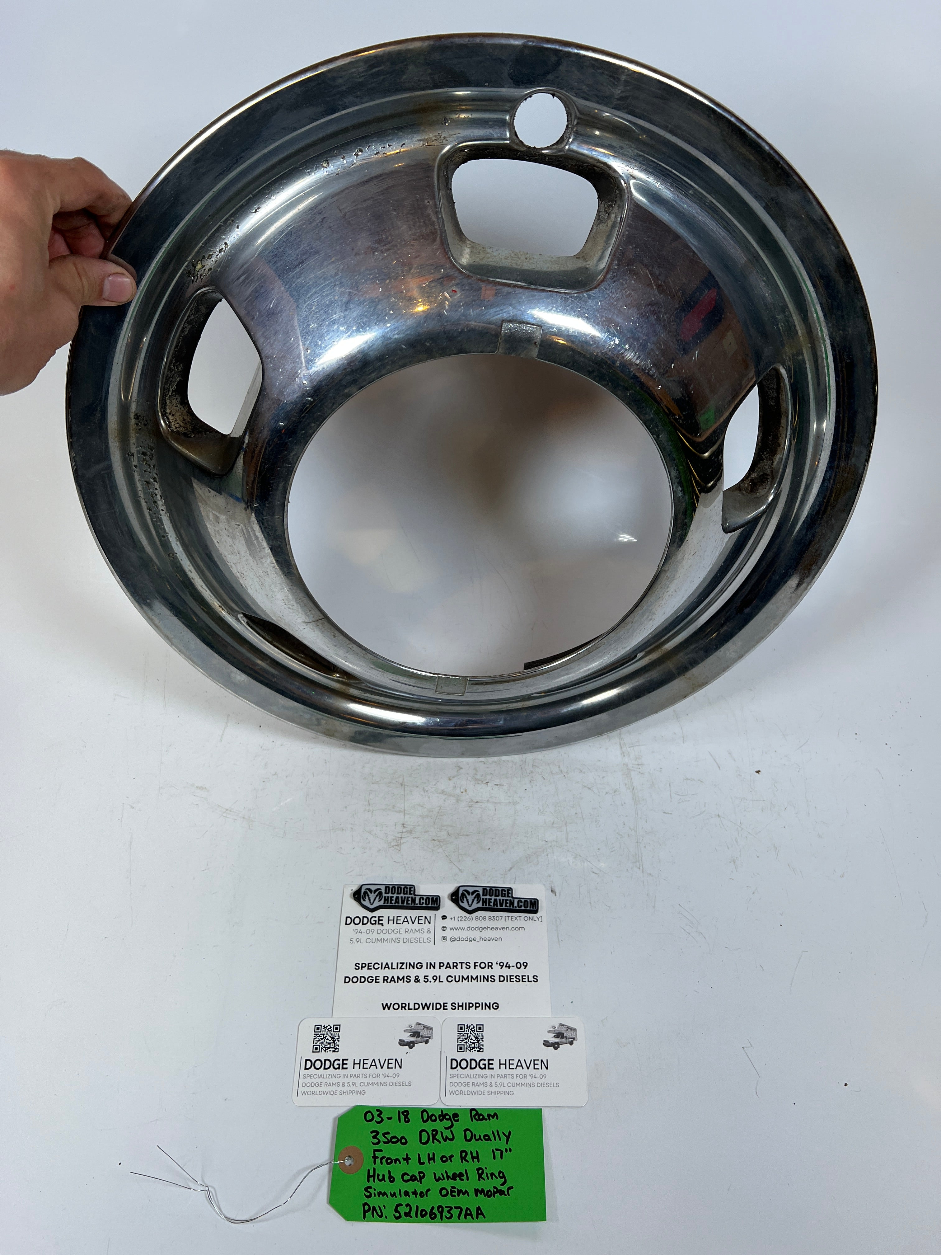 2003-2018 Dodge Ram 3500 DRW dually Front Hub Cap Wheel Ring Simulator 17"