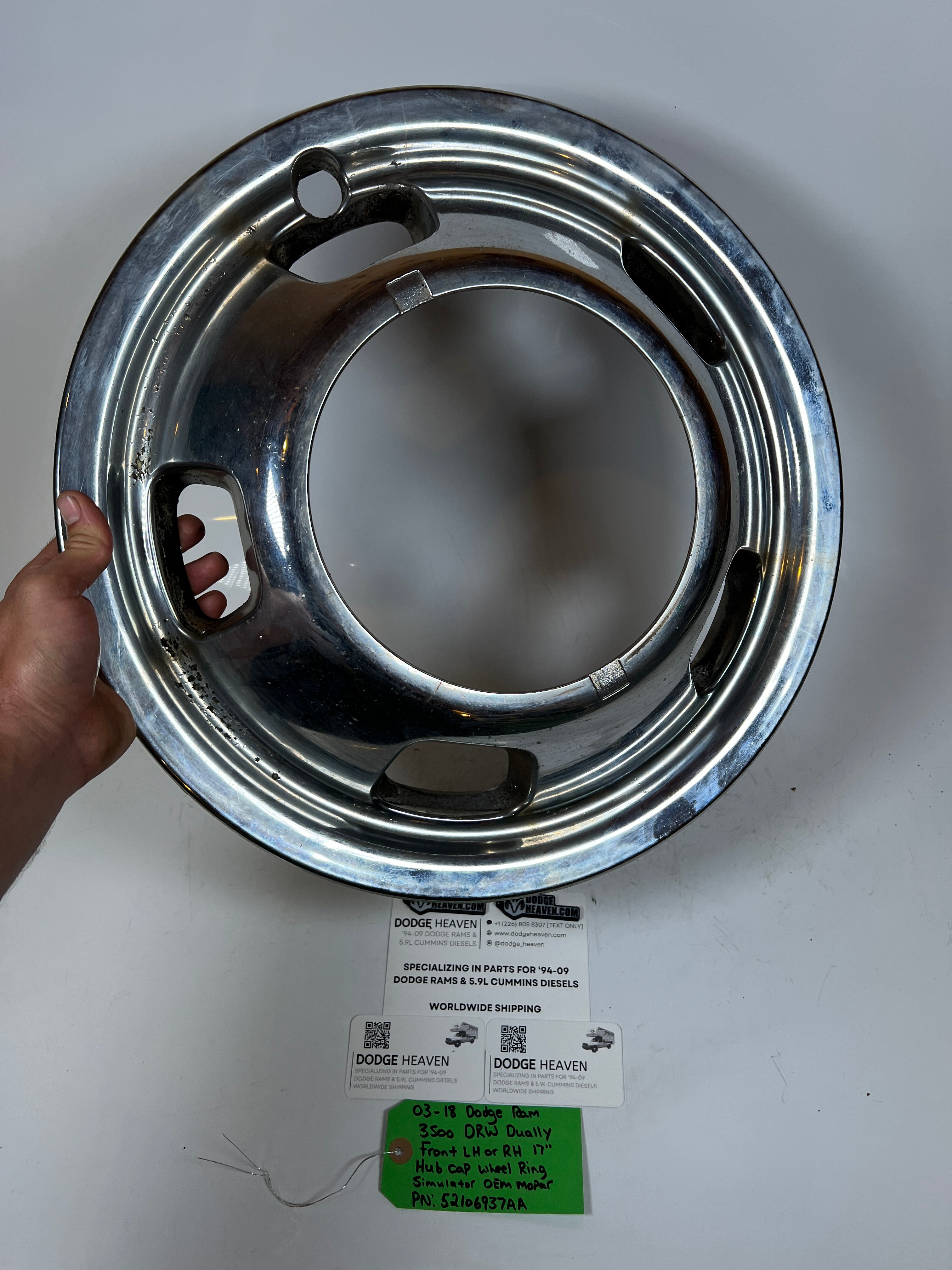 2003-2018 Dodge Ram 3500 DRW dually Front Hub Cap Wheel Ring Simulator 17"