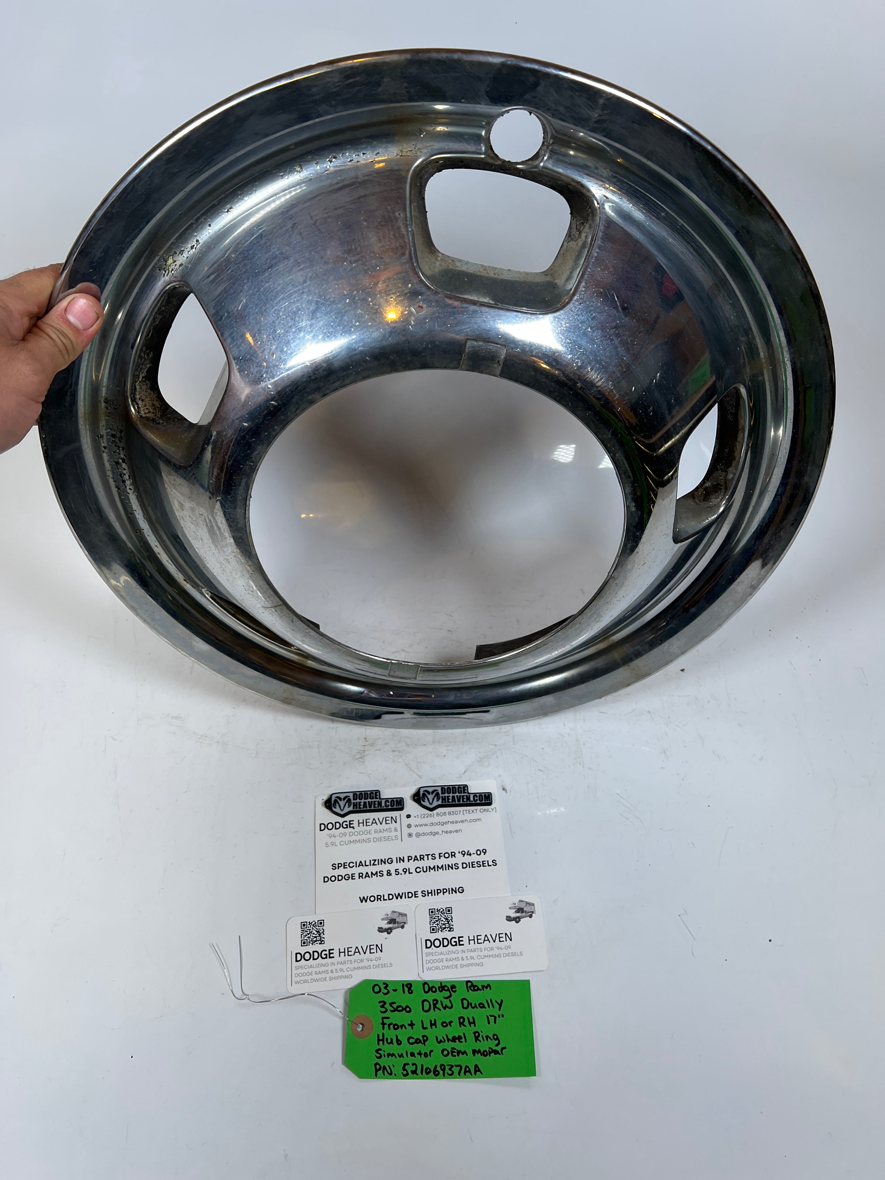 2003-2018 Dodge Ram 3500 DRW dually Front Hub Cap Wheel Ring Simulator 17"