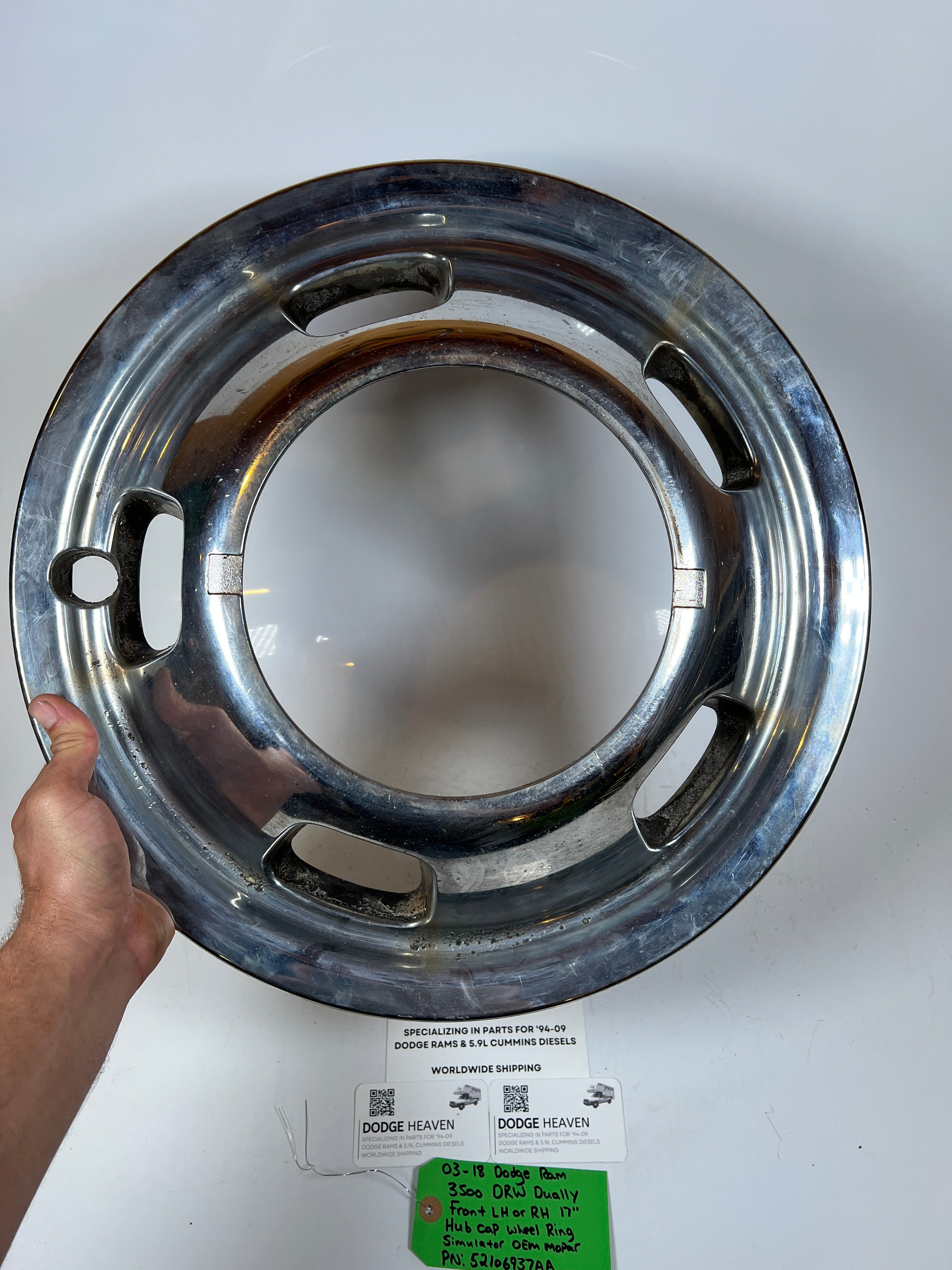 2003-2018 Dodge Ram 3500 DRW dually Front Hub Cap Wheel Ring Simulator 17"
