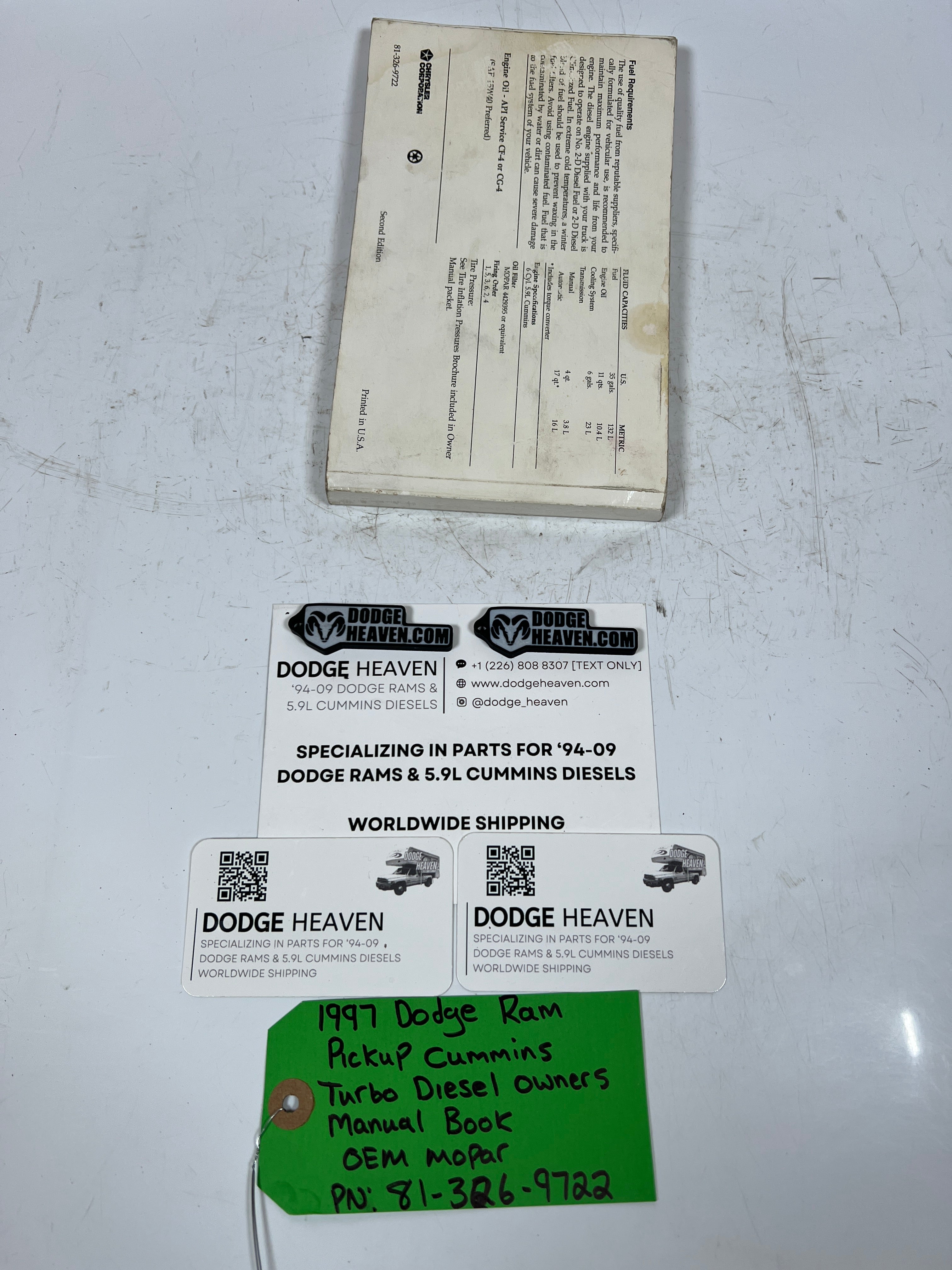 1997-1997 Dodge Ram Cummins turbo Diesel Owners Manual Book