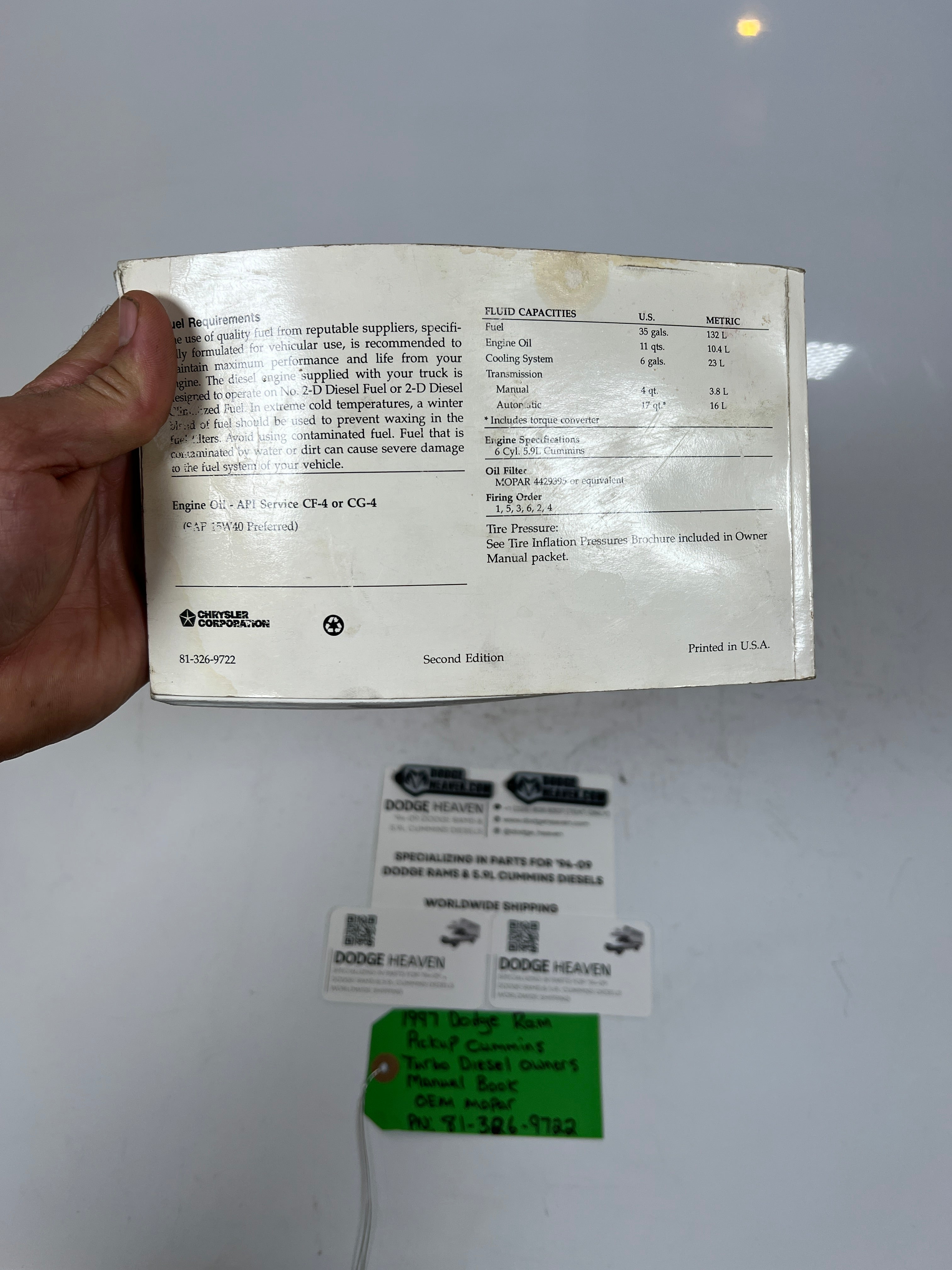 1997-1997 Dodge Ram Cummins turbo Diesel Owners Manual Book