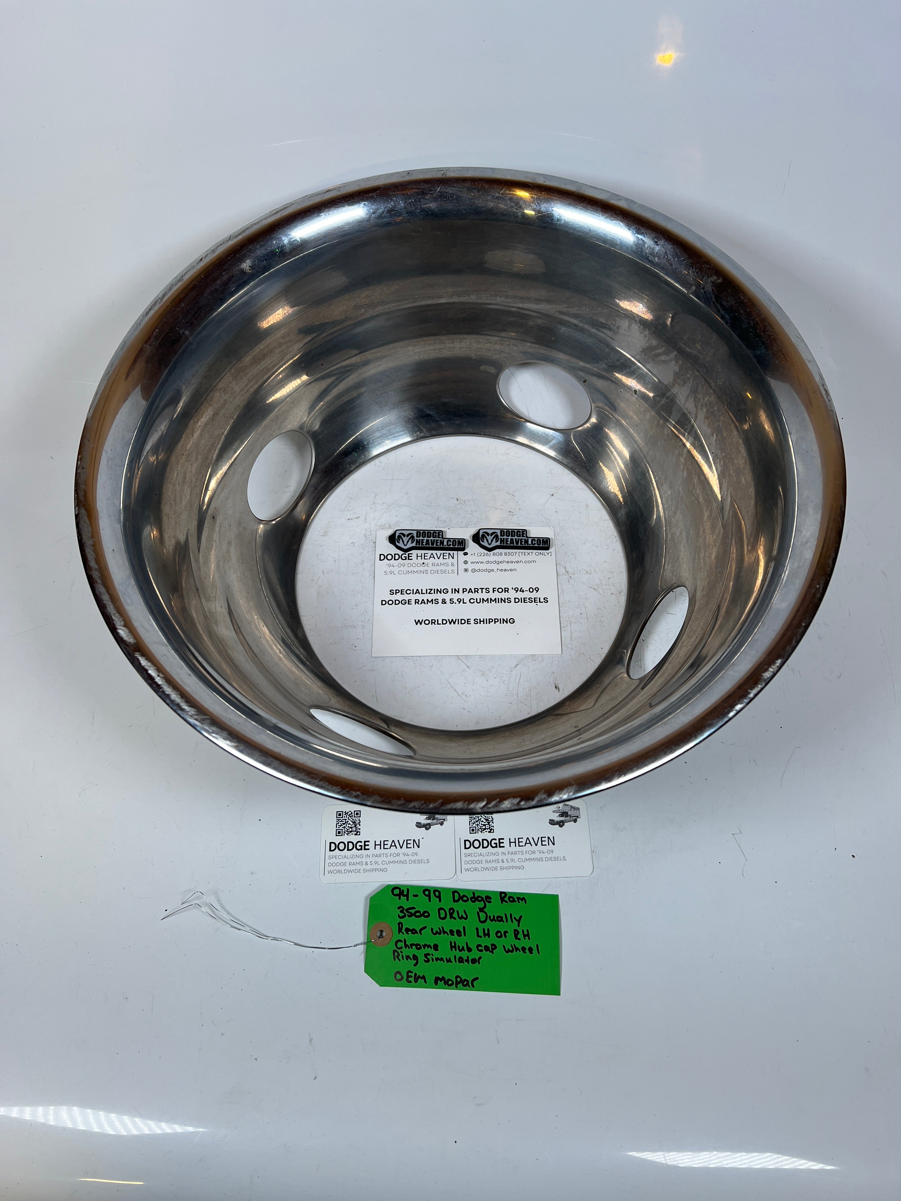 1994-1999 Dodge Ram 3500 Dually Wheel Chrome Hub Cap Wheel Ring Simulator