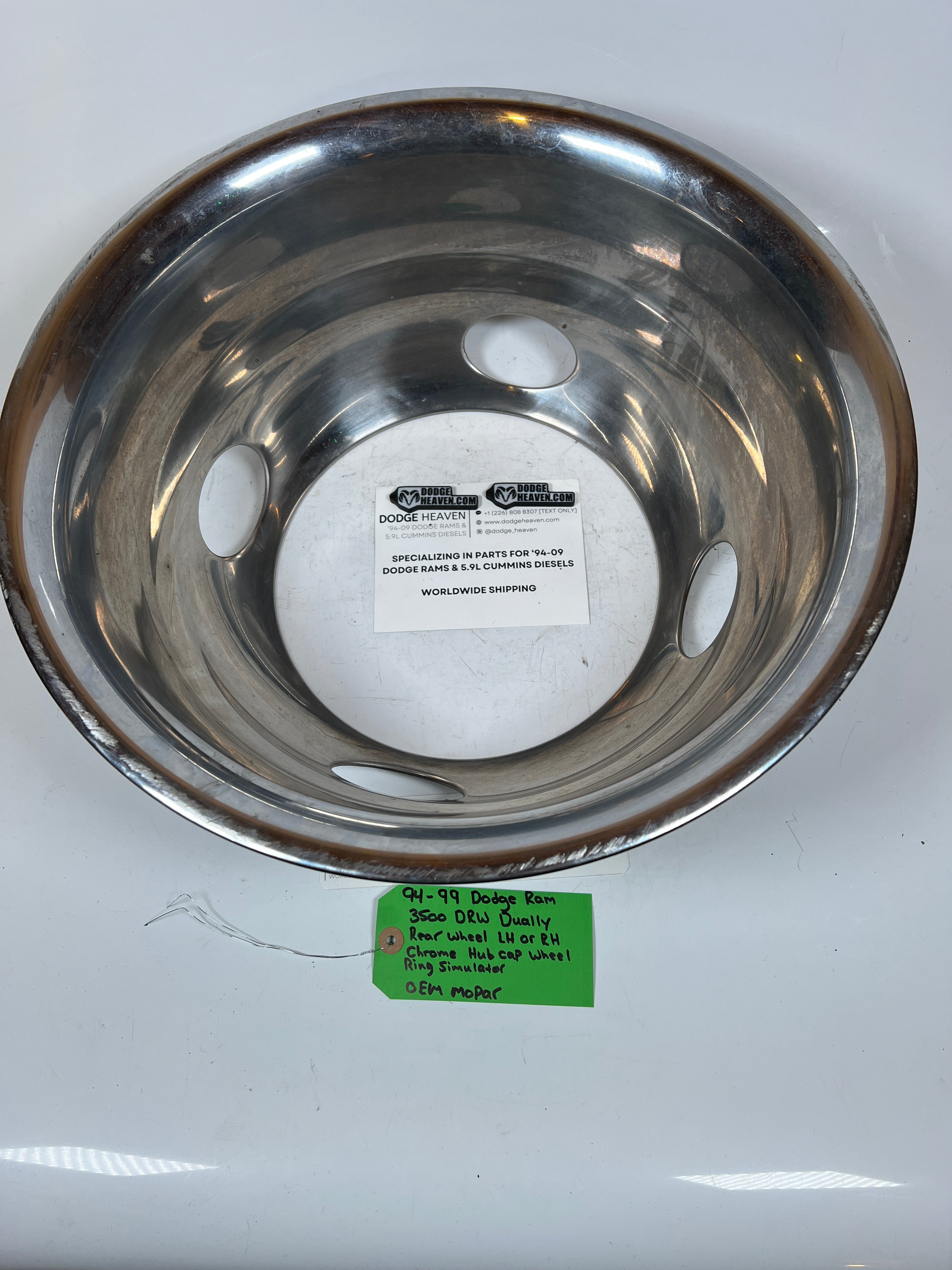 1994-1999 Dodge Ram 3500 Dually Wheel Chrome Hub Cap Wheel Ring Simulator