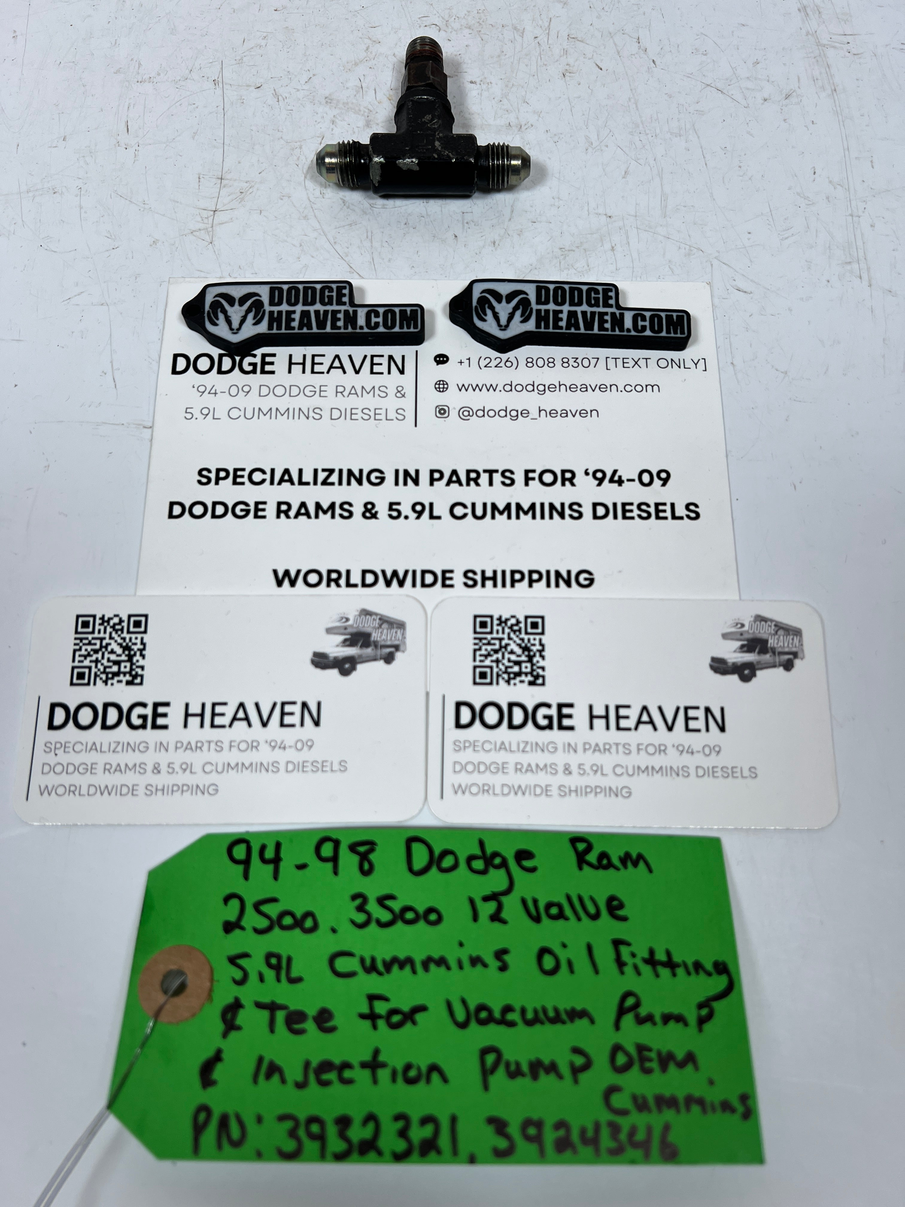 1994-1998 Dodge Ram 12V 5.9L Cummins Oil Fitting Tee Fitting Vacuum Pump