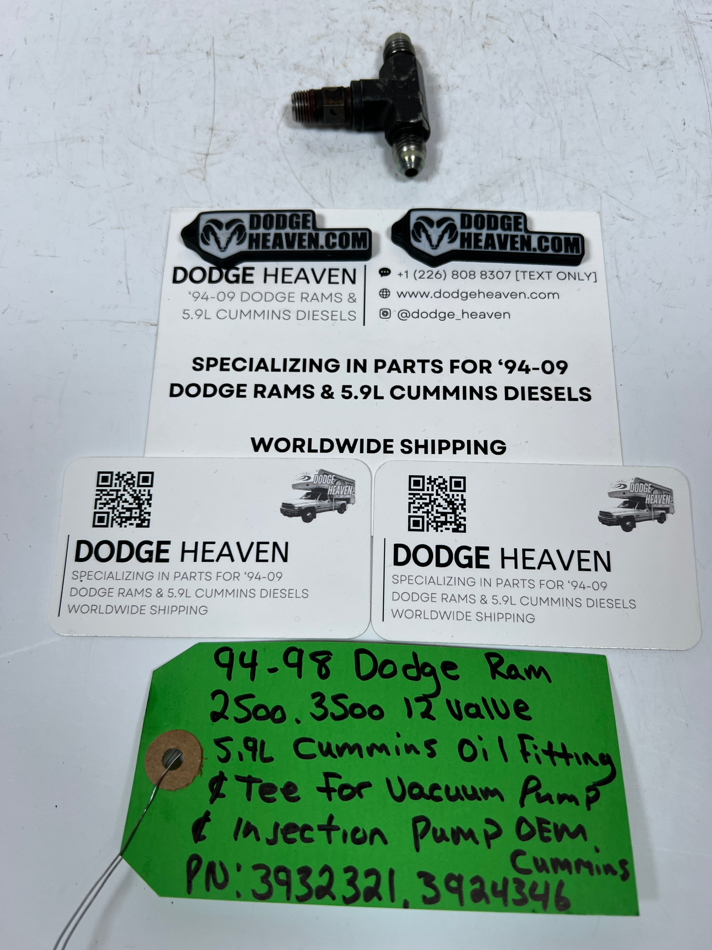 1994-1998 Dodge Ram 12V 5.9L Cummins Oil Fitting Tee Fitting Vacuum Pump