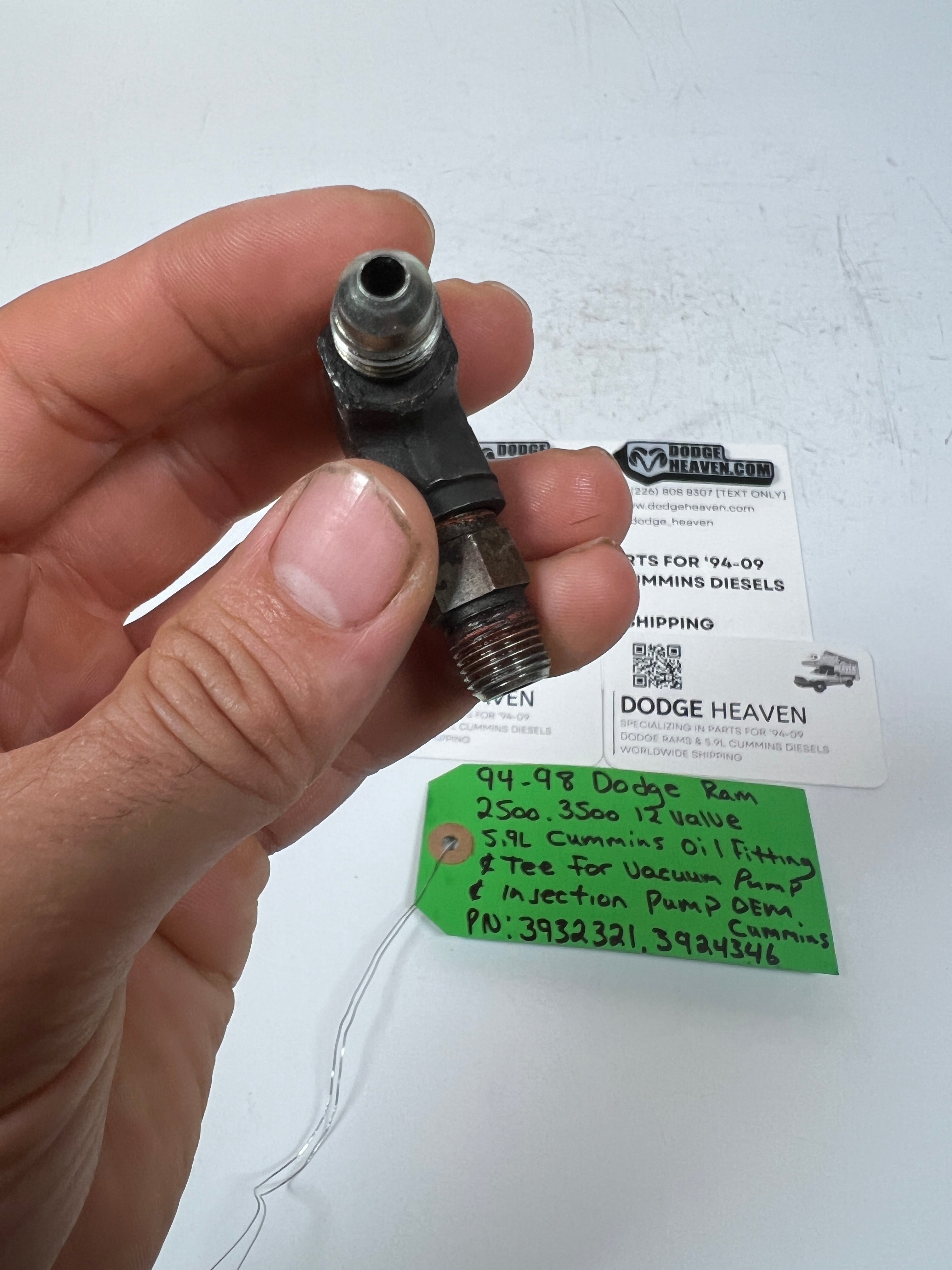 1994-1998 Dodge Ram 12V 5.9L Cummins Oil Fitting Tee Fitting Vacuum Pump
