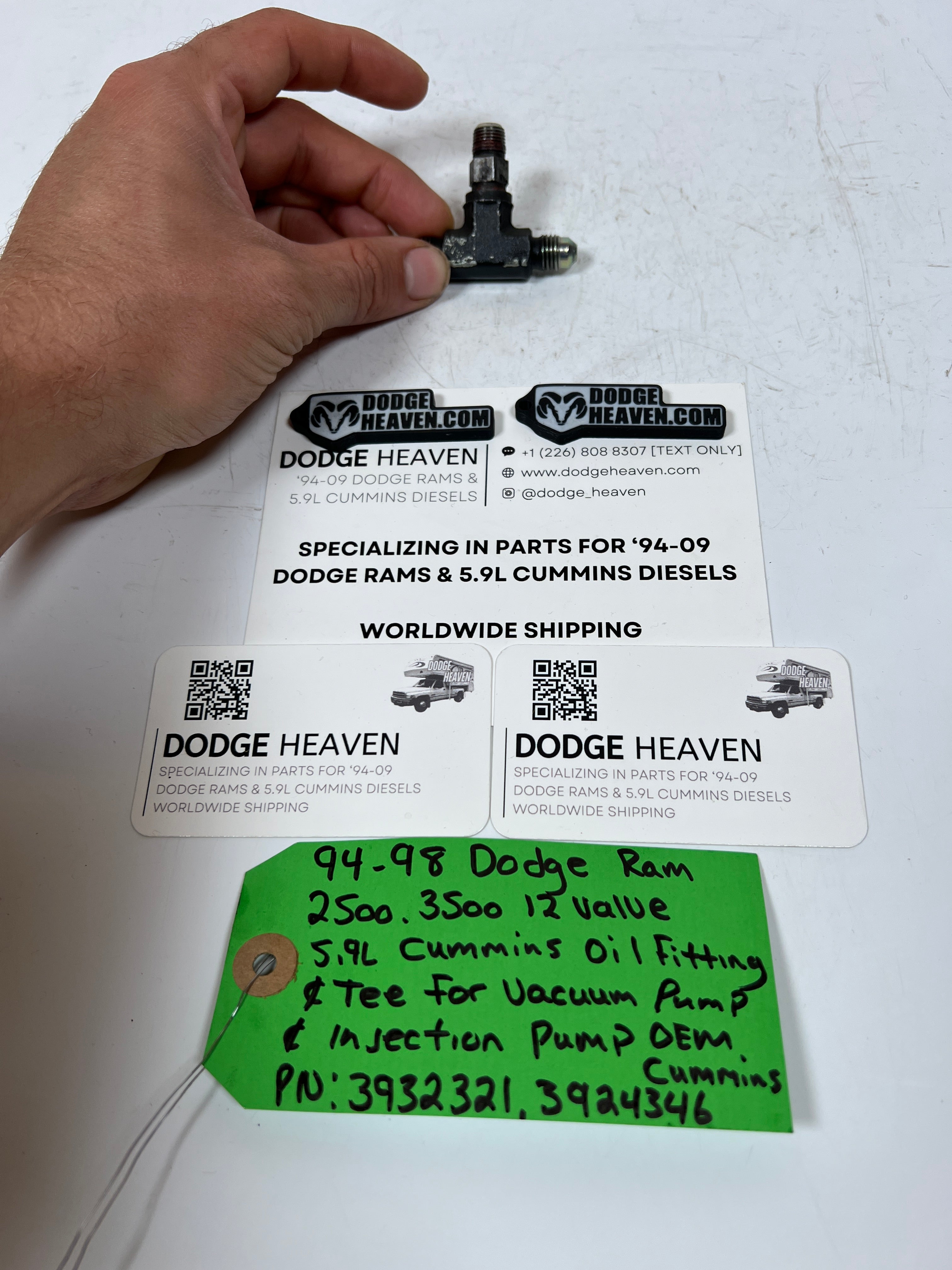 1994-1998 Dodge Ram 12V 5.9L Cummins Oil Fitting Tee Fitting Vacuum Pump