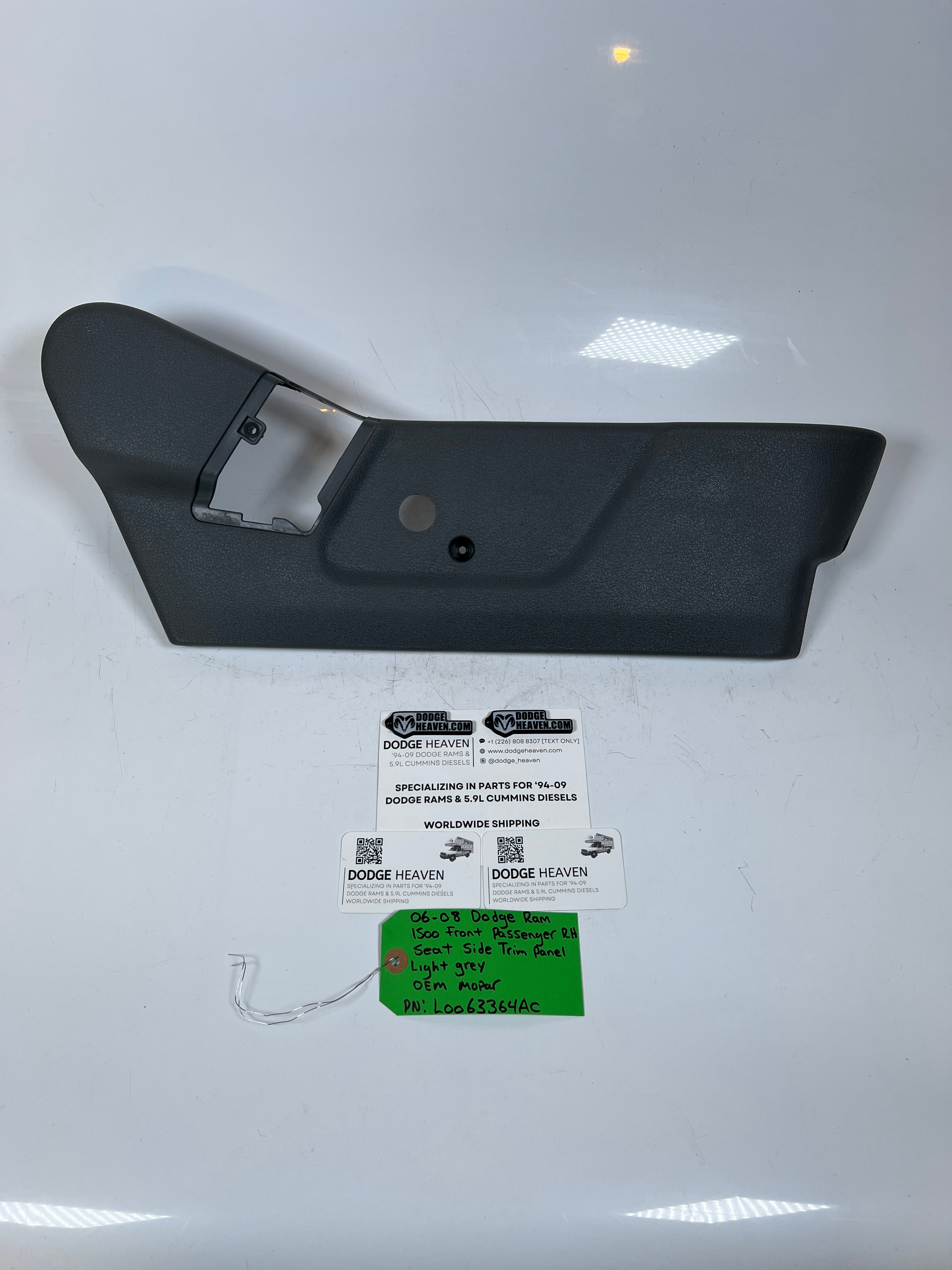 2006-2008 Dodge Ram 1500 Front Passenger Seat Side Trim Panel Light Grey