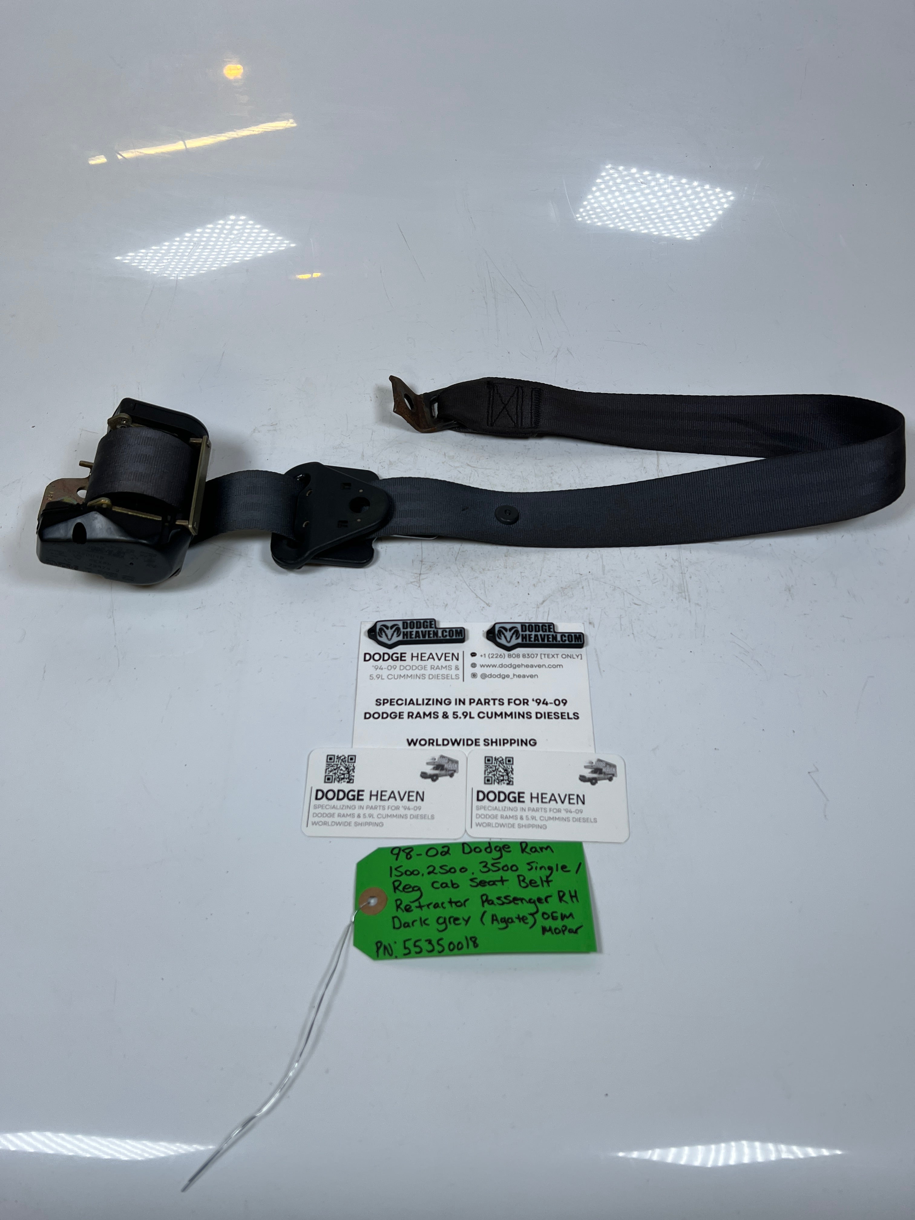 1998-2002 Dodge Ram Single Cab Passenger RH Seat Belt Retractor Dark Grey