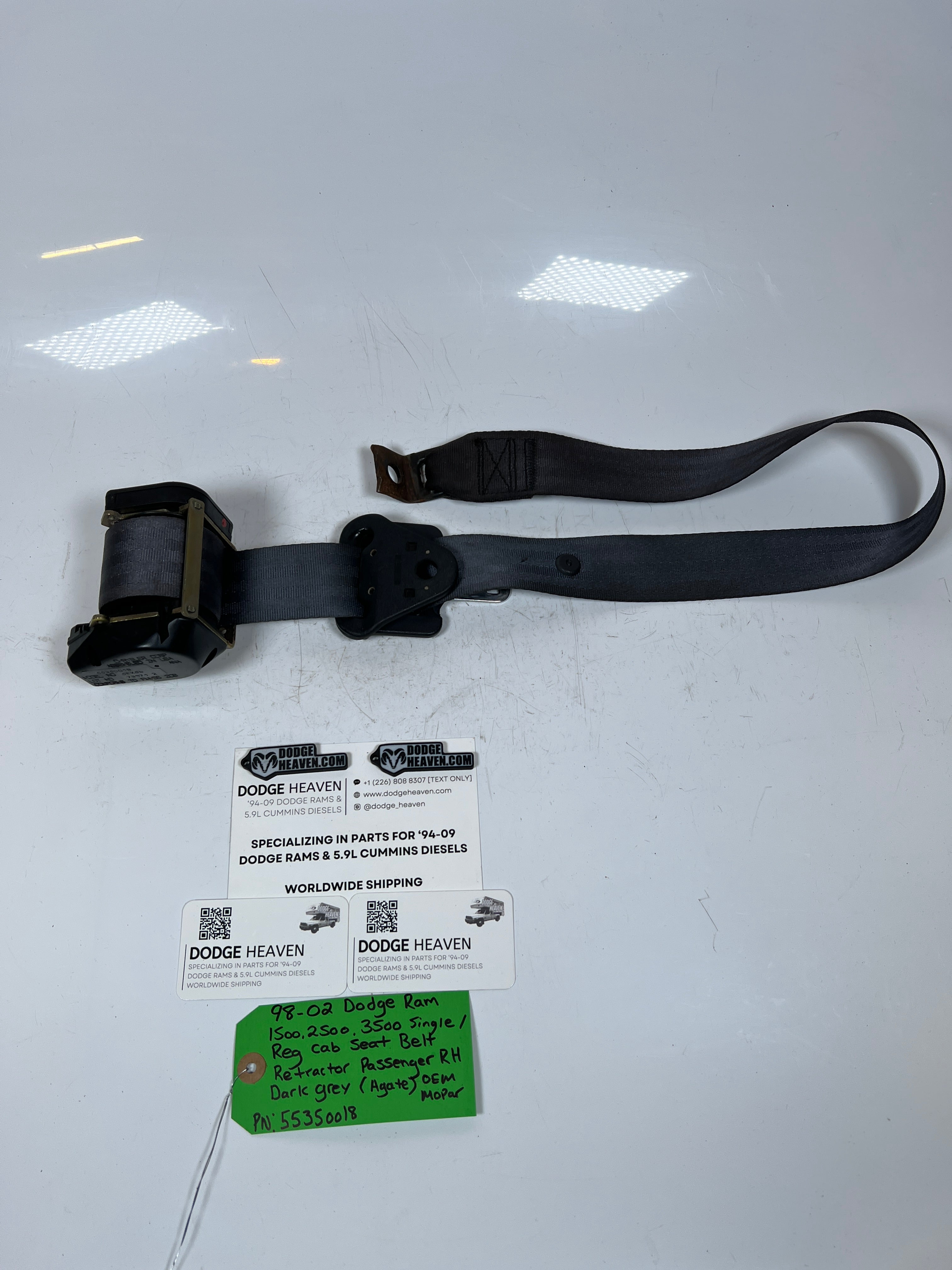 1998-2002 Dodge Ram Single Cab Passenger RH Seat Belt Retractor Dark Grey