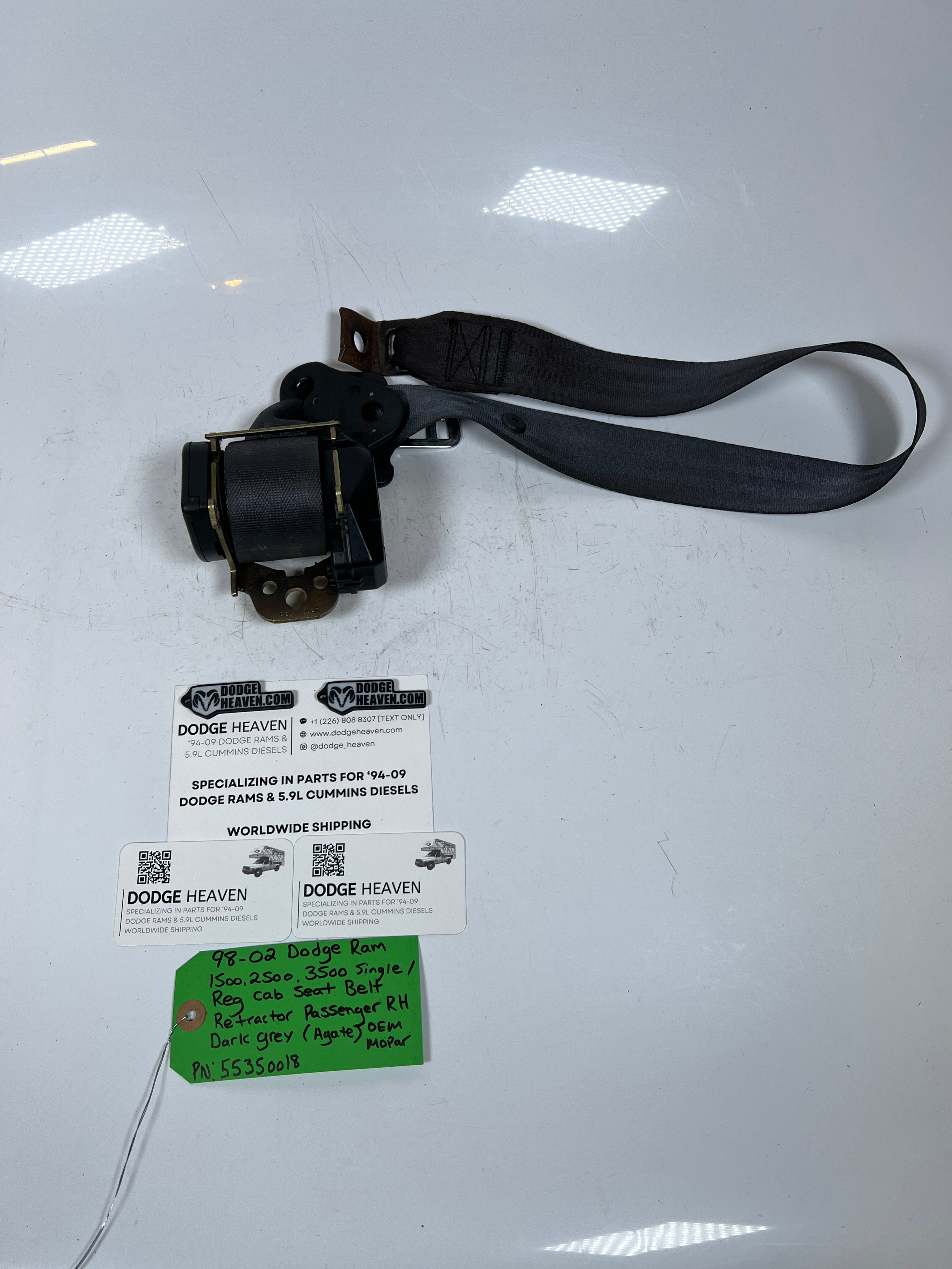 1998-2002 Dodge Ram Single Cab Passenger RH Seat Belt Retractor Dark Grey