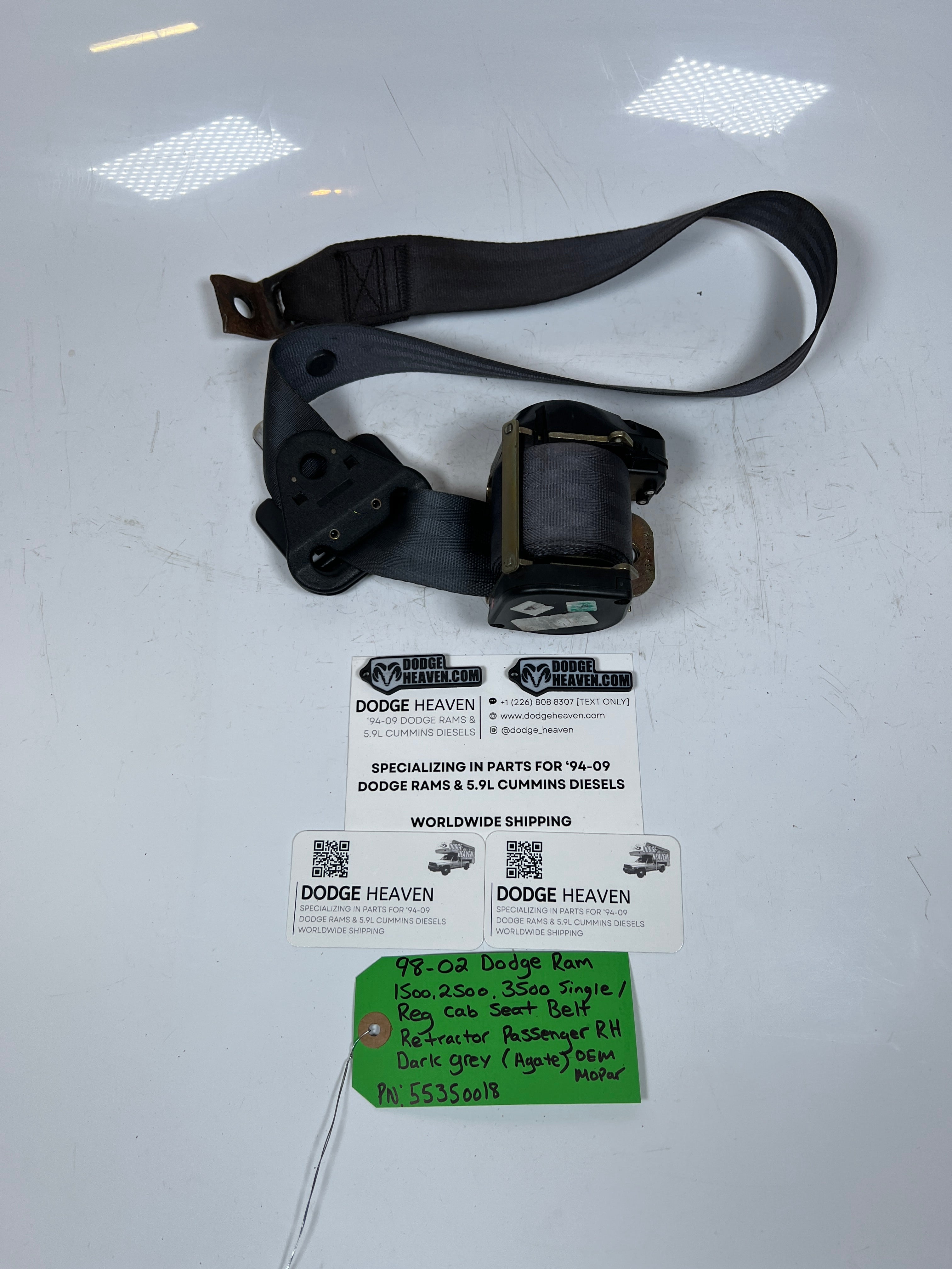 1998-2002 Dodge Ram Single Cab Passenger RH Seat Belt Retractor Dark Grey