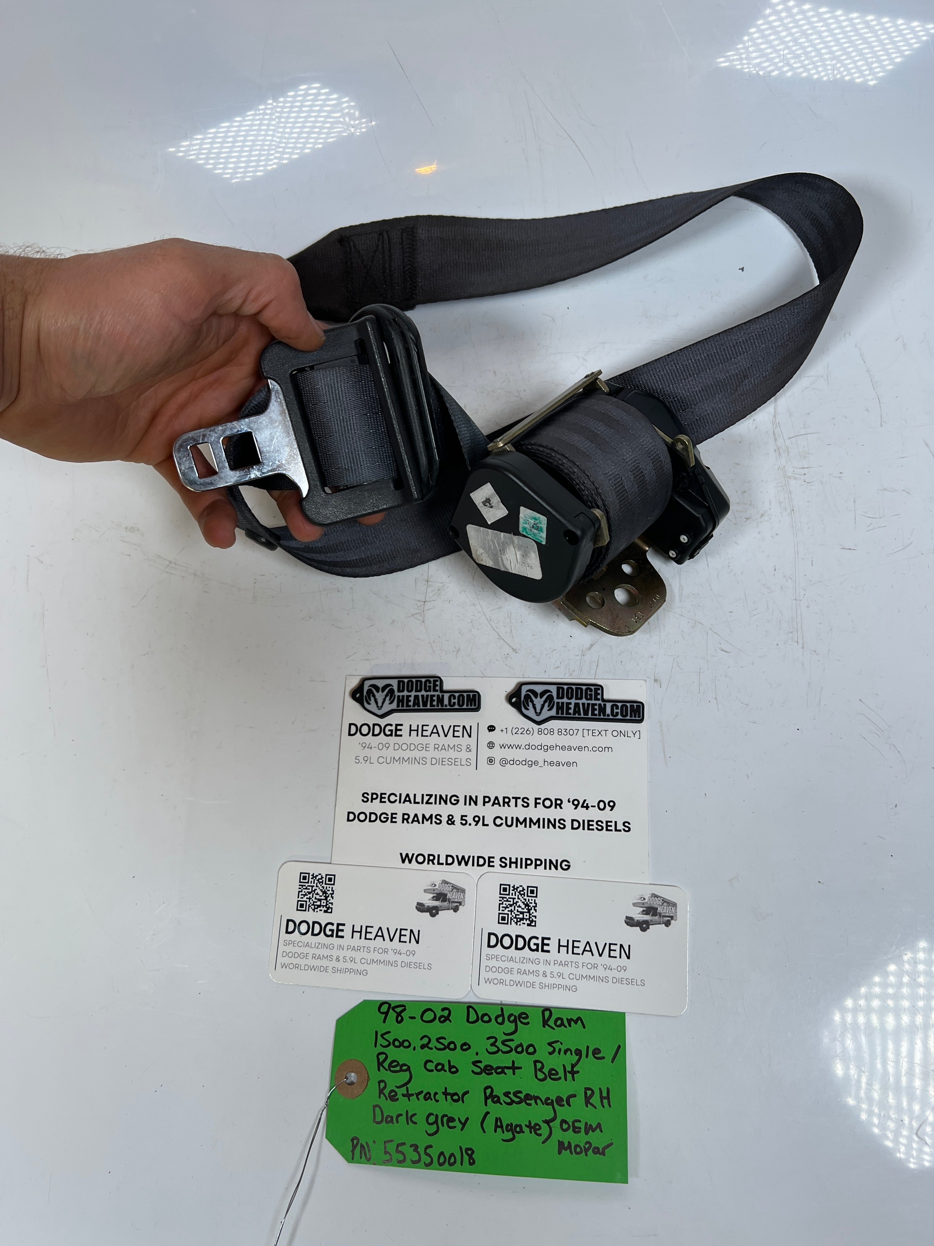1998-2002 Dodge Ram Single Cab Passenger RH Seat Belt Retractor Dark Grey