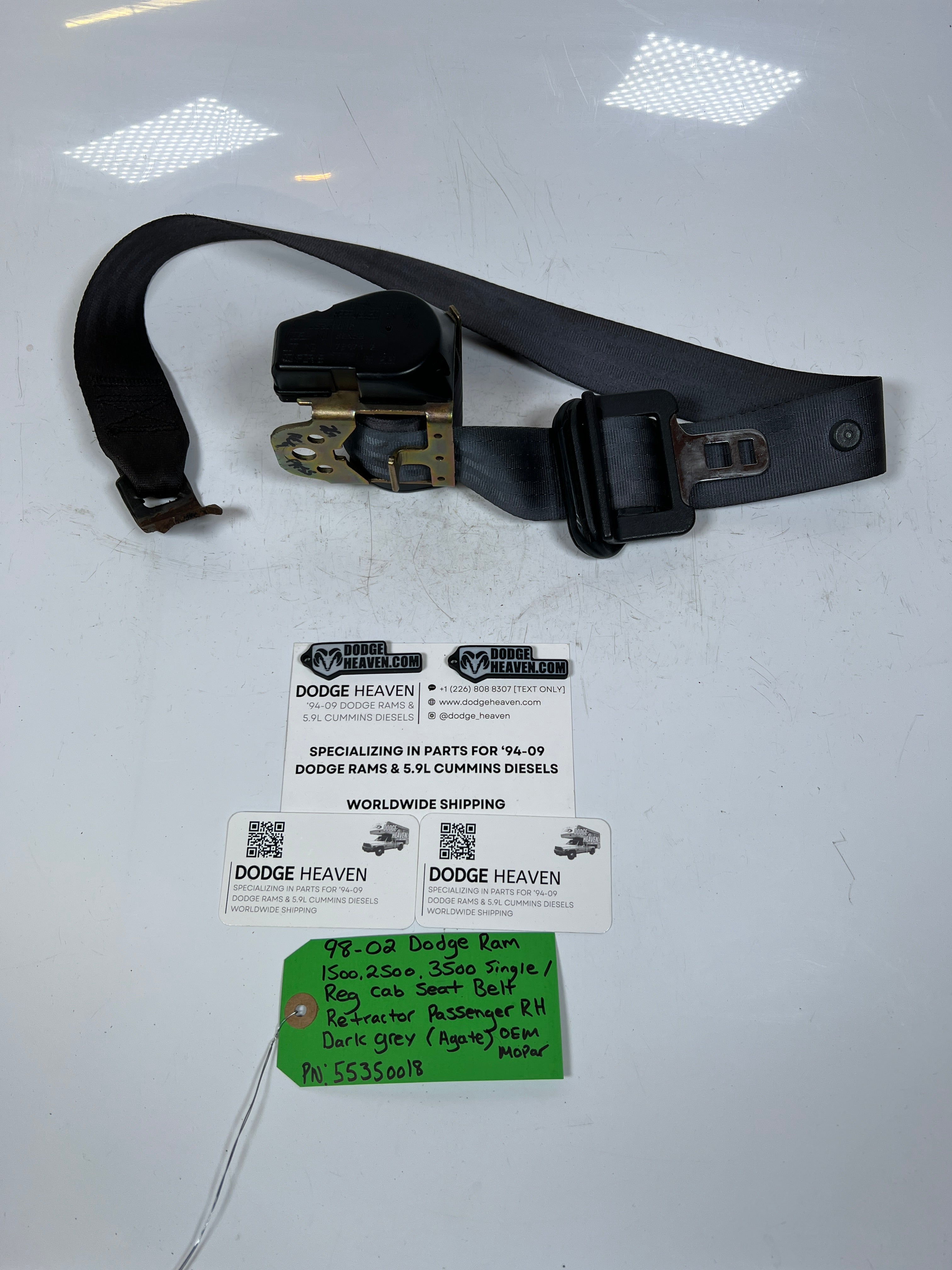 1998-2002 Dodge Ram Single Cab Passenger RH Seat Belt Retractor Dark Grey