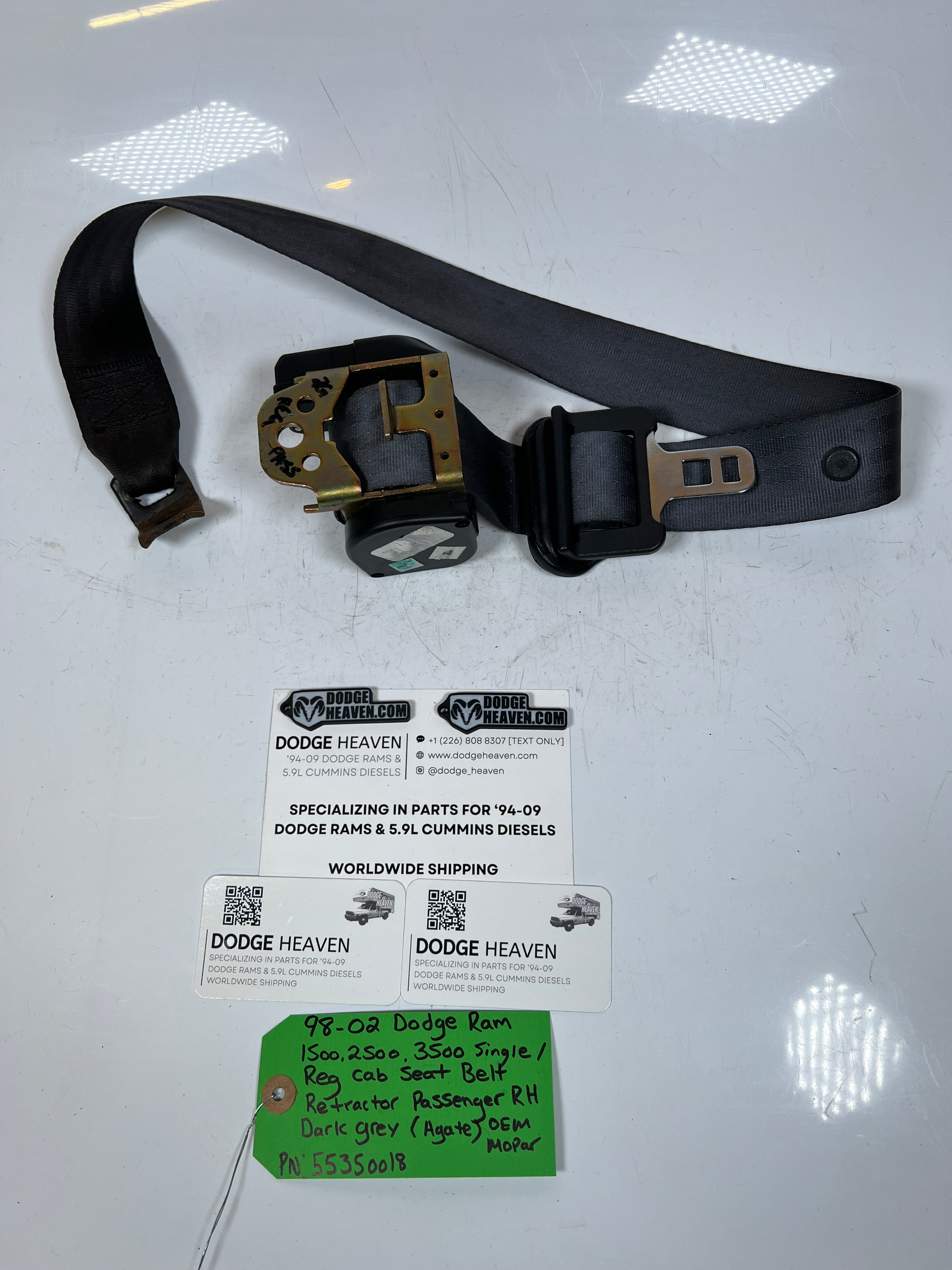 1998-2002 Dodge Ram Single Cab Passenger RH Seat Belt Retractor Dark Grey