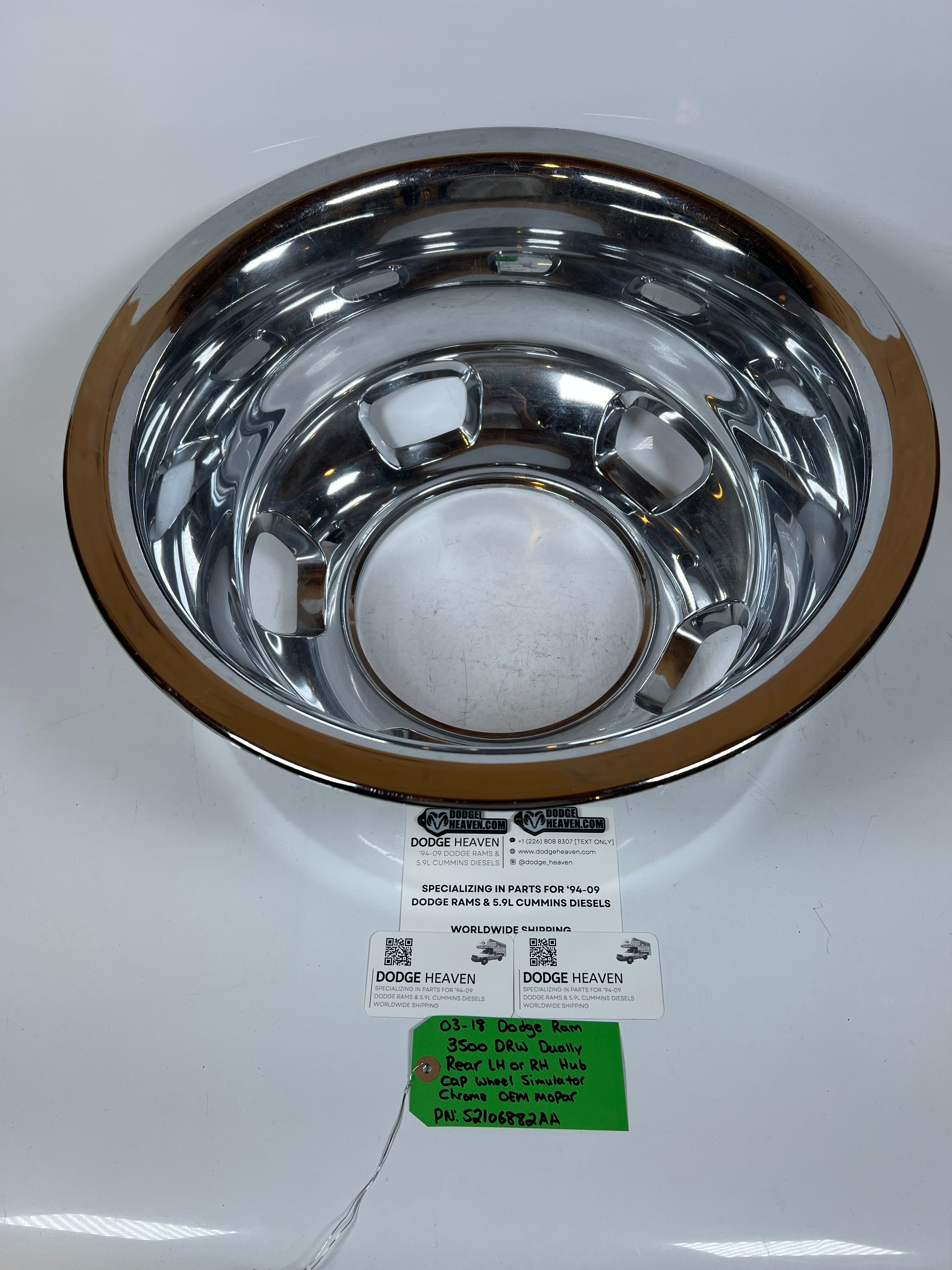 2003-2018 Dodge Ram 3500 Dually Rear Hub Cap Wheel Simulator Chrome