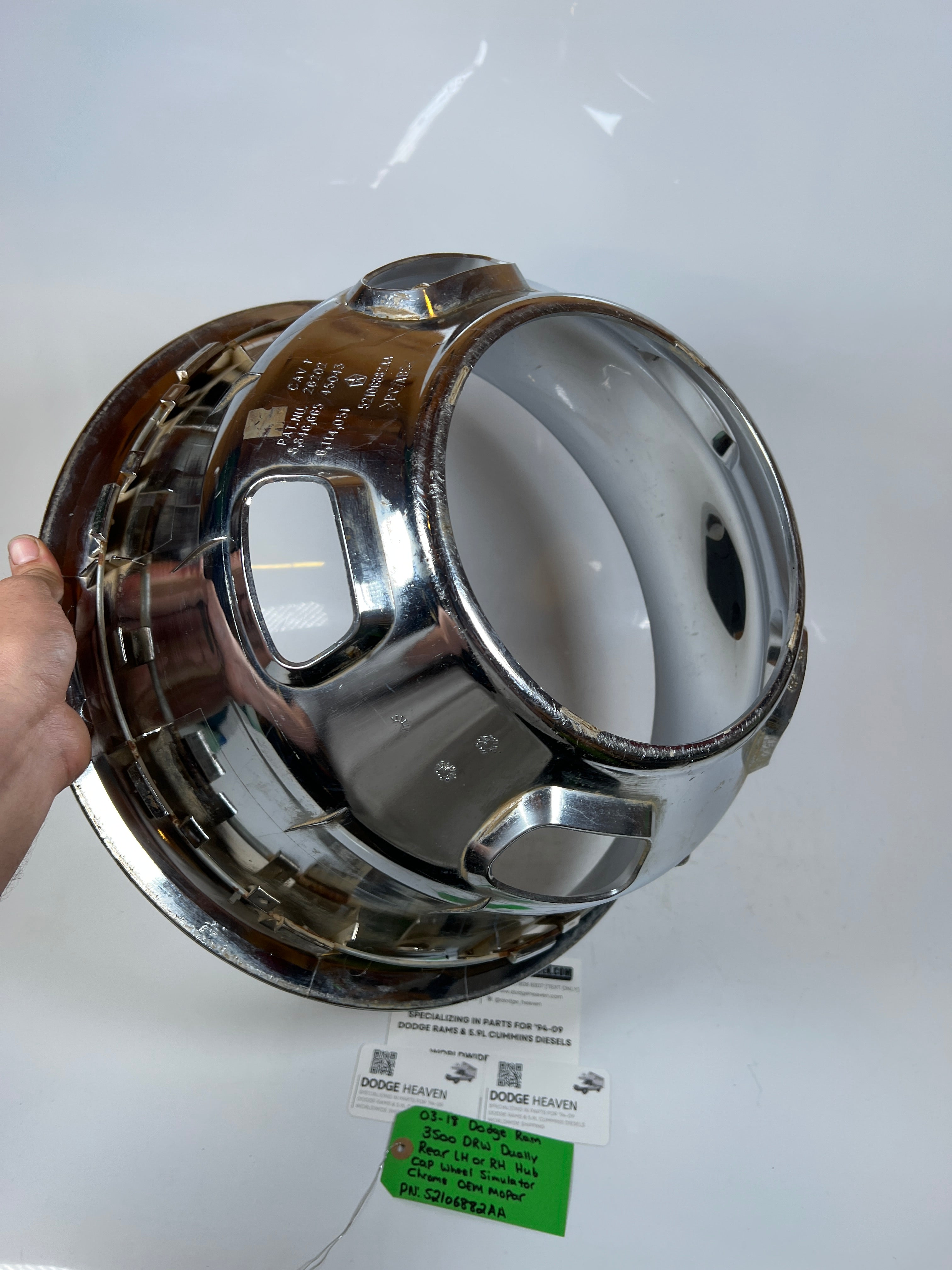2003-2018 Dodge Ram 3500 Dually Rear Hub Cap Wheel Simulator Chrome