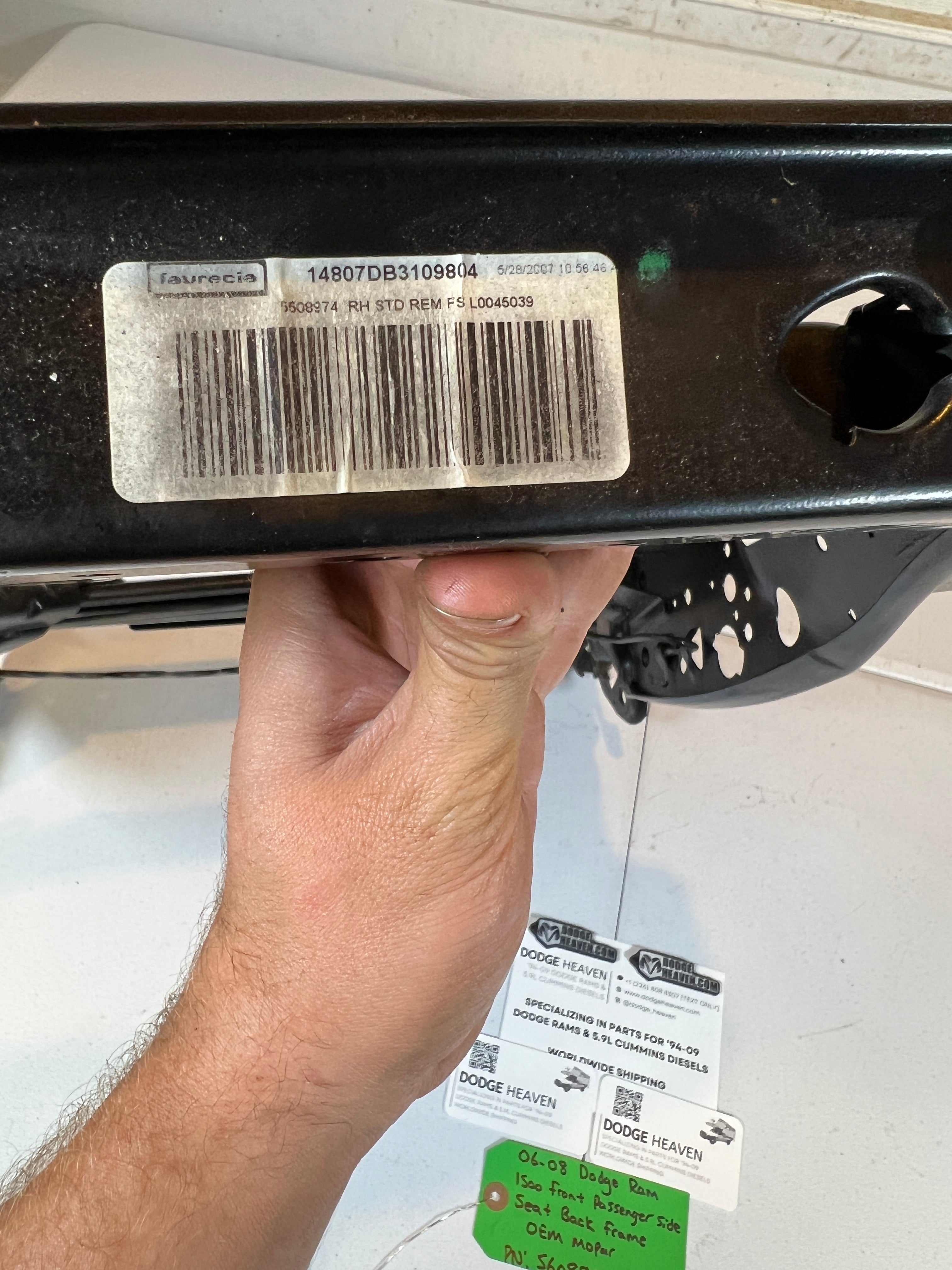 2006-2008 Dodge Ram 1500 Front Passenger Side Seat Back Frame