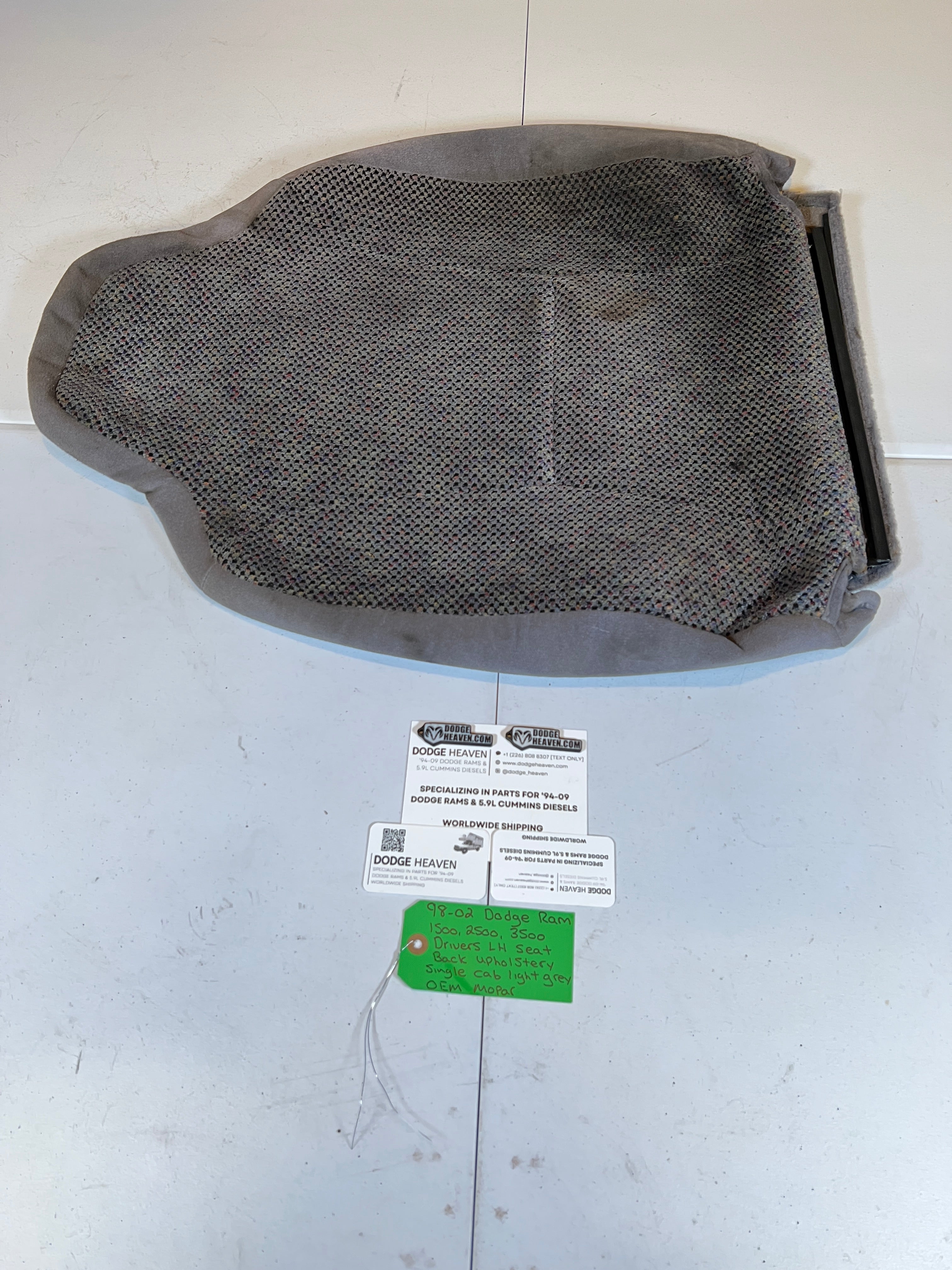 1998-2002 Dodge Ram Single Cab Driver Side Seat Back Upholstery Light Grey