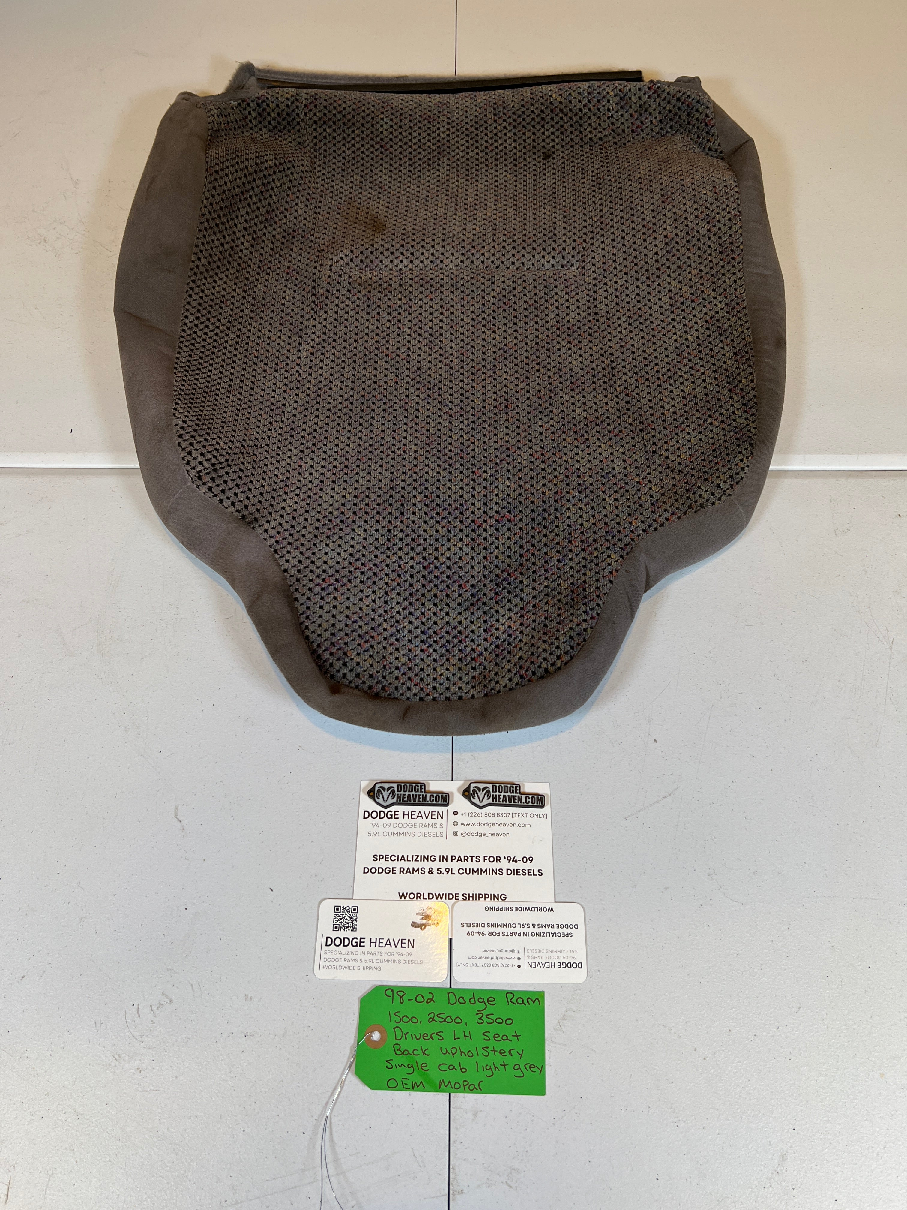 1998-2002 Dodge Ram Single Cab Driver Side Seat Back Upholstery Light Grey