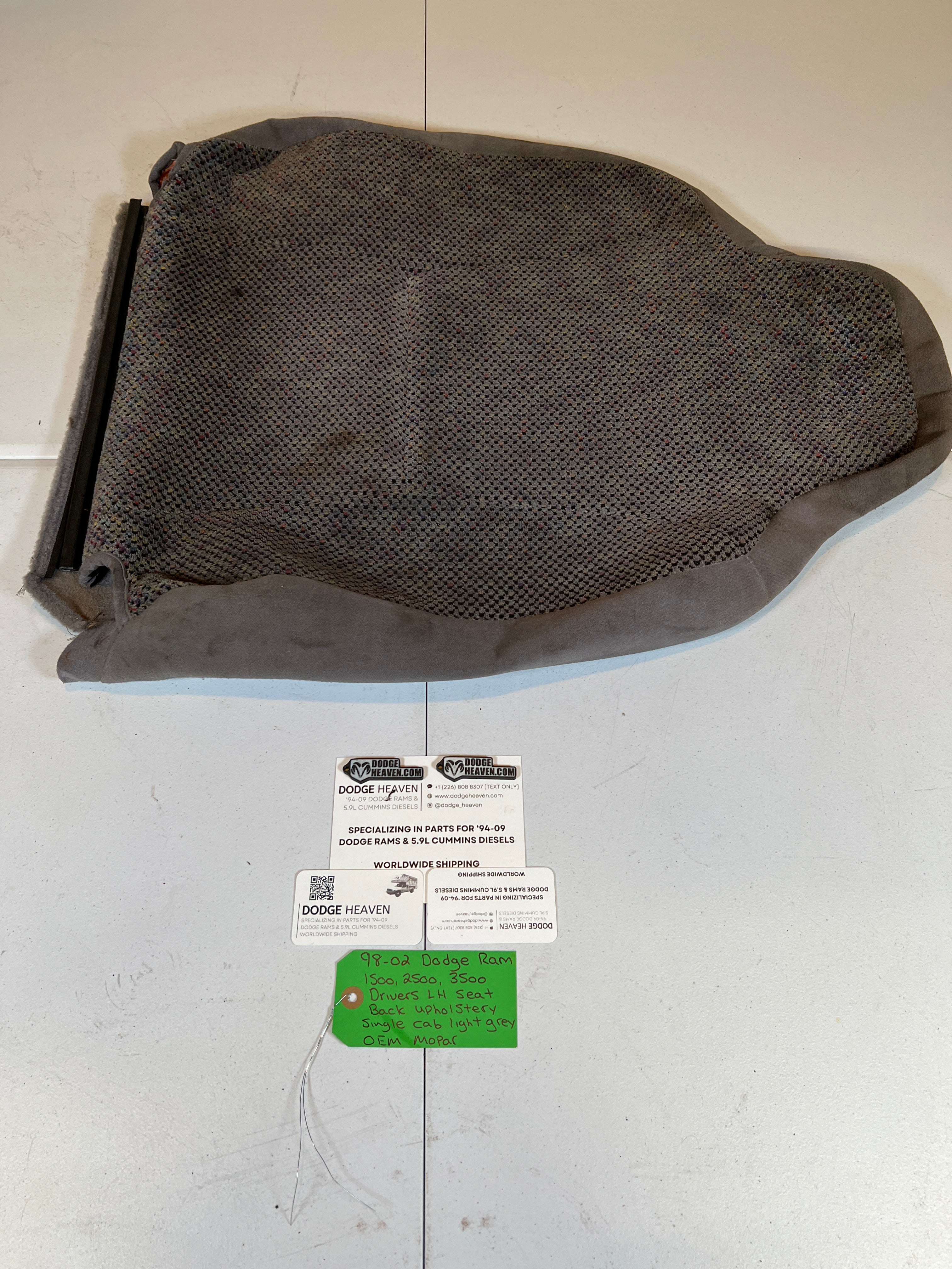 1998-2002 Dodge Ram Single Cab Driver Side Seat Back Upholstery Light Grey