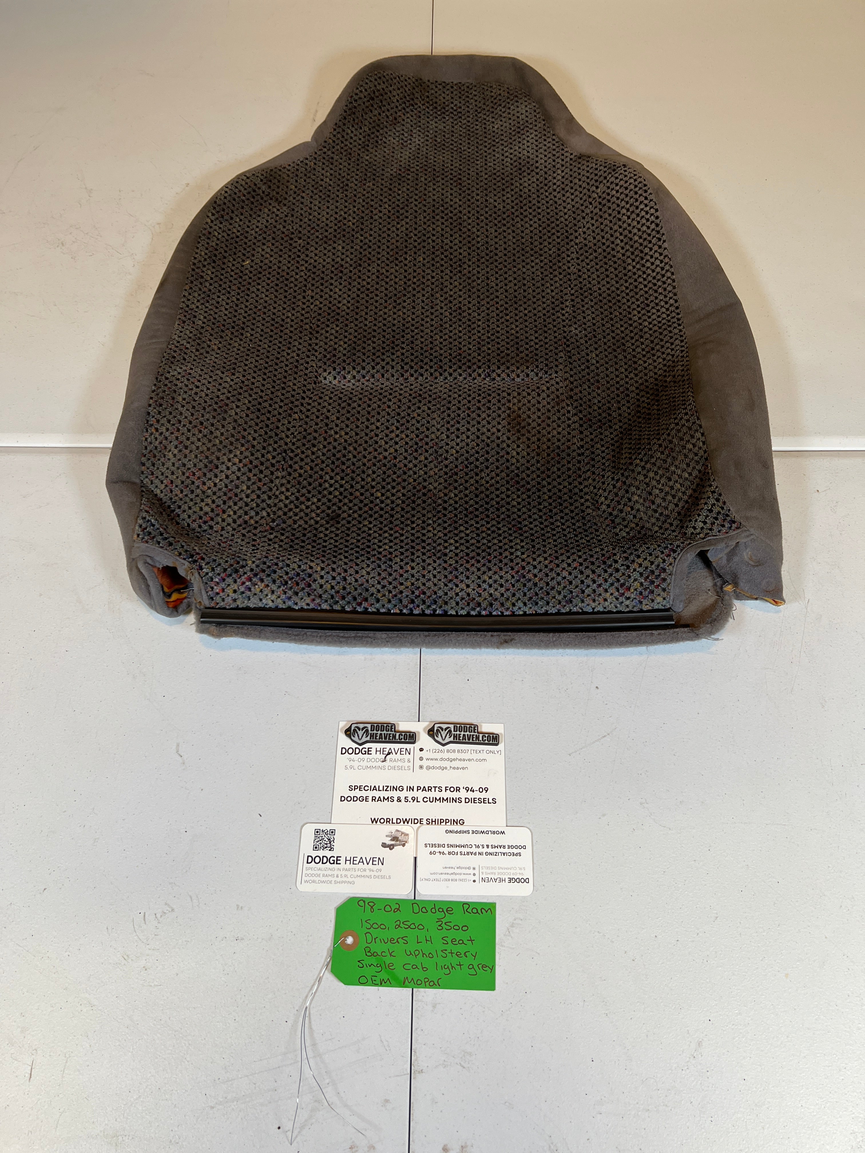 1998-2002 Dodge Ram Single Cab Driver Side Seat Back Upholstery Light Grey