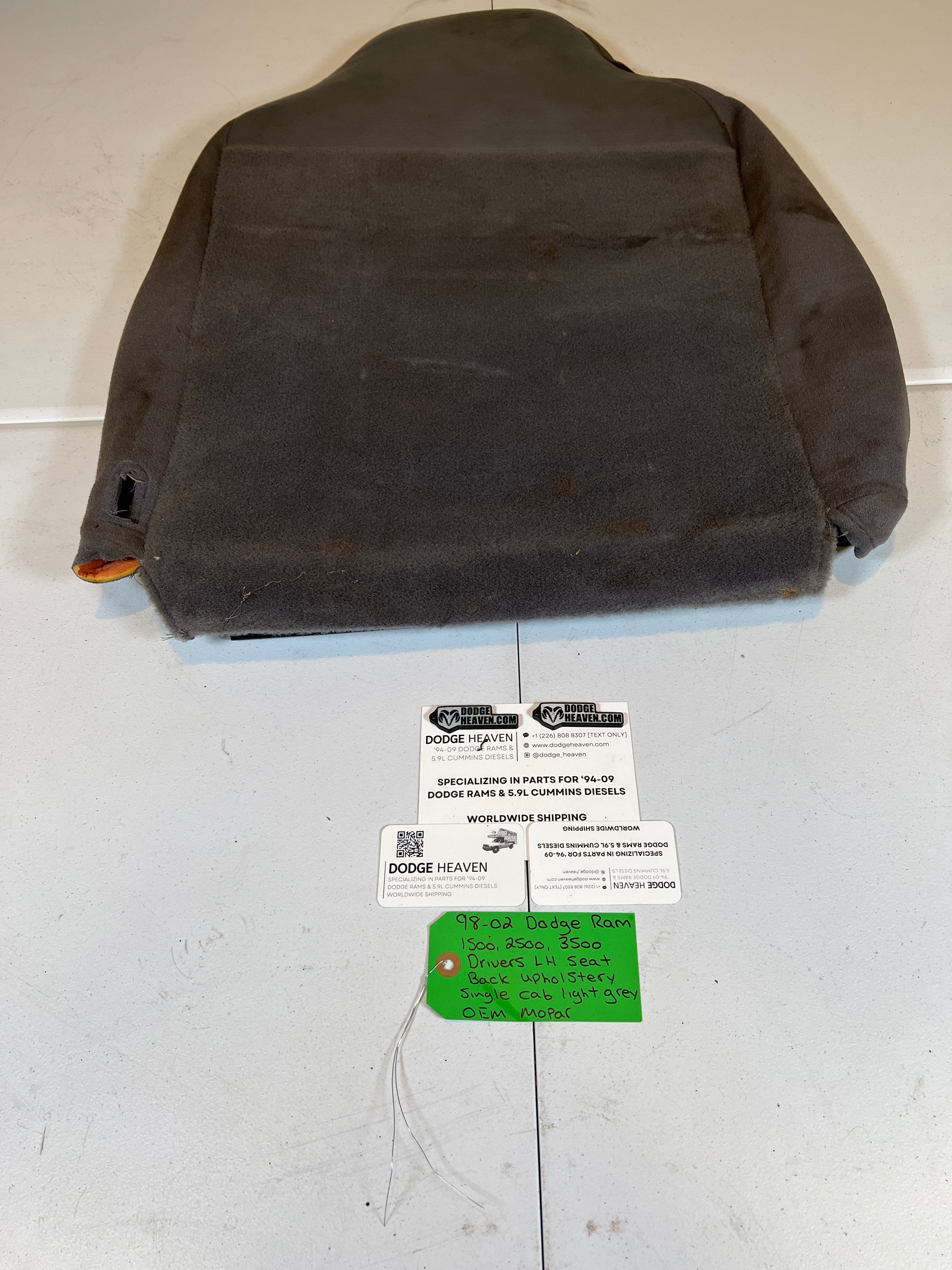 1998-2002 Dodge Ram Single Cab Driver Side Seat Back Upholstery Light Grey