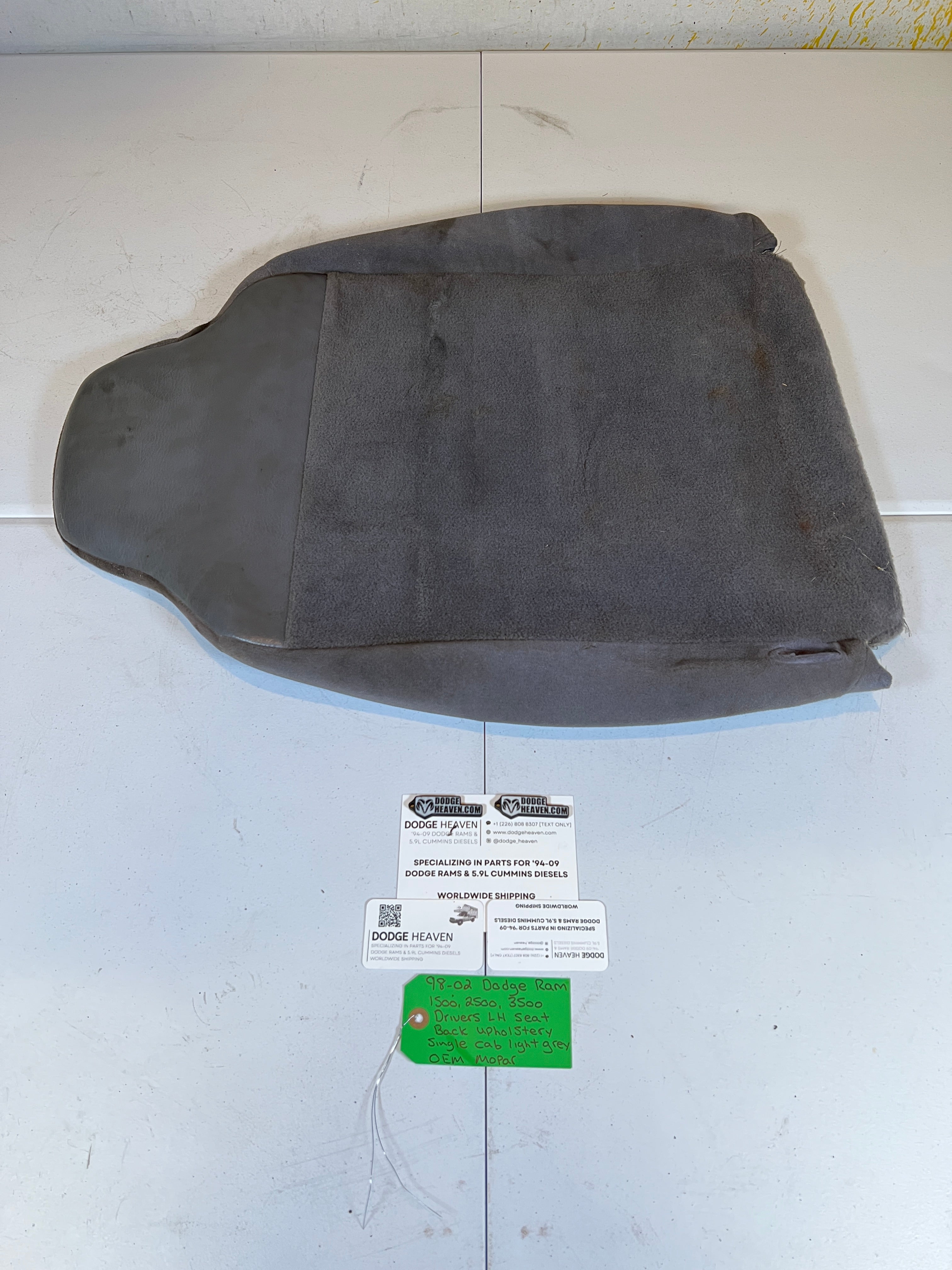 1998-2002 Dodge Ram Single Cab Driver Side Seat Back Upholstery Light Grey