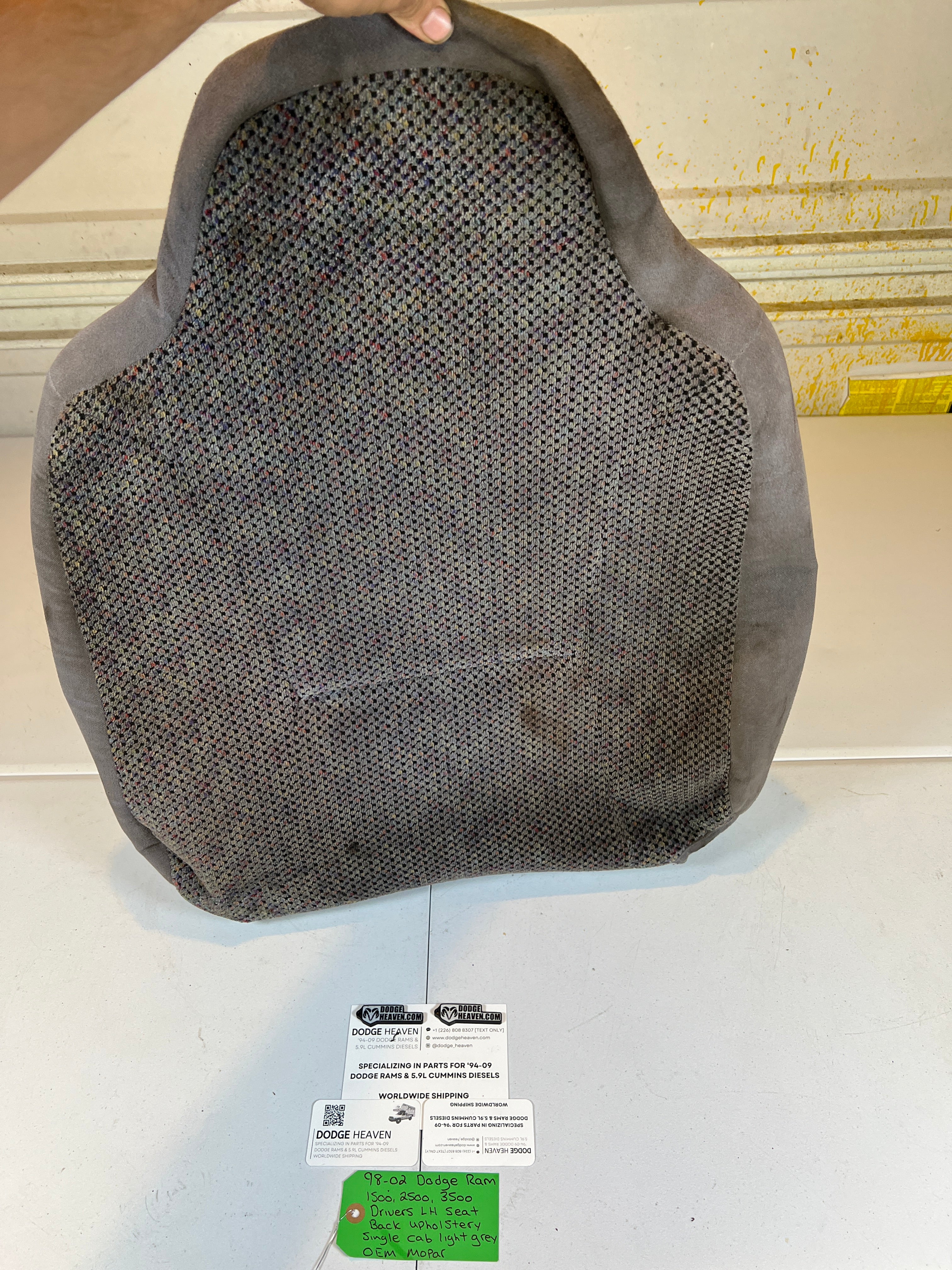 1998-2002 Dodge Ram Single Cab Driver Side Seat Back Upholstery Light Grey
