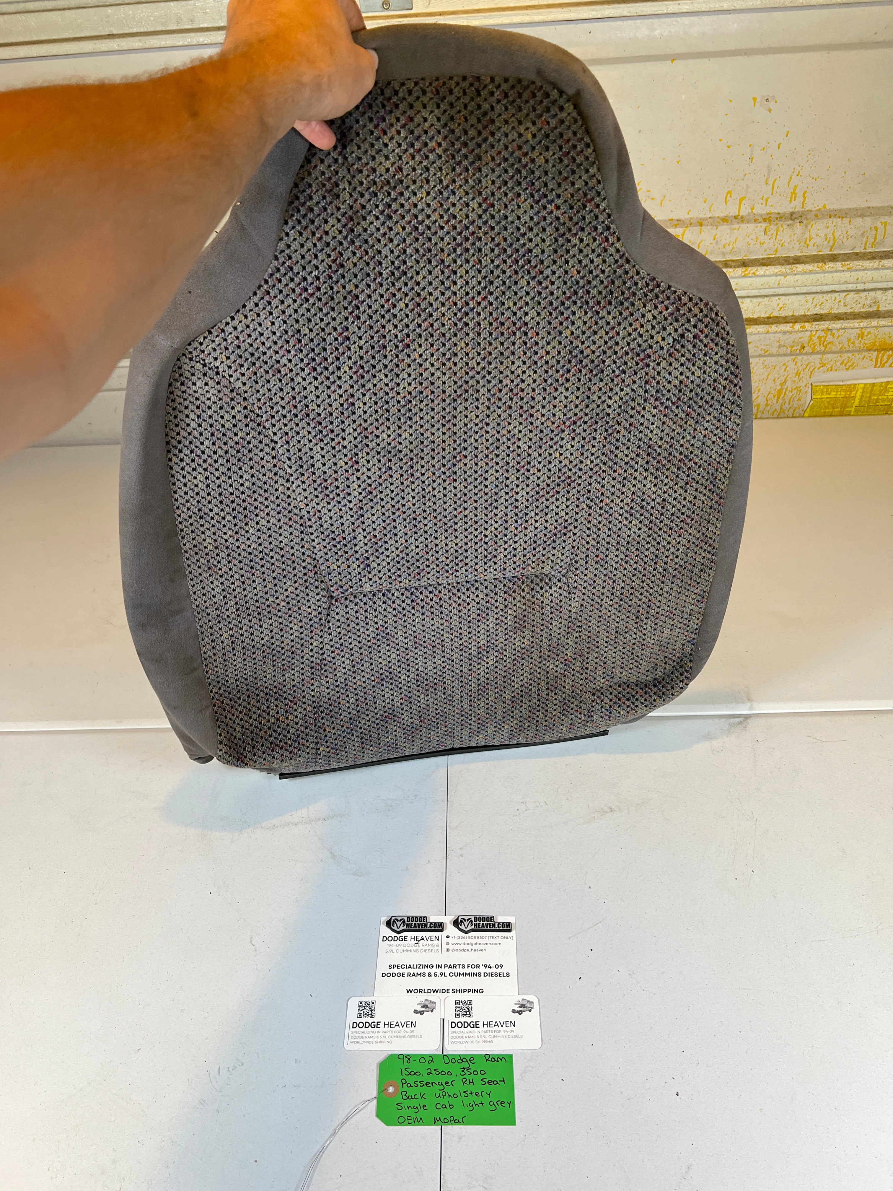 1998-2002 Dodge Ram Single Cab Passenger RH Seat Back Upholstery Light Grey