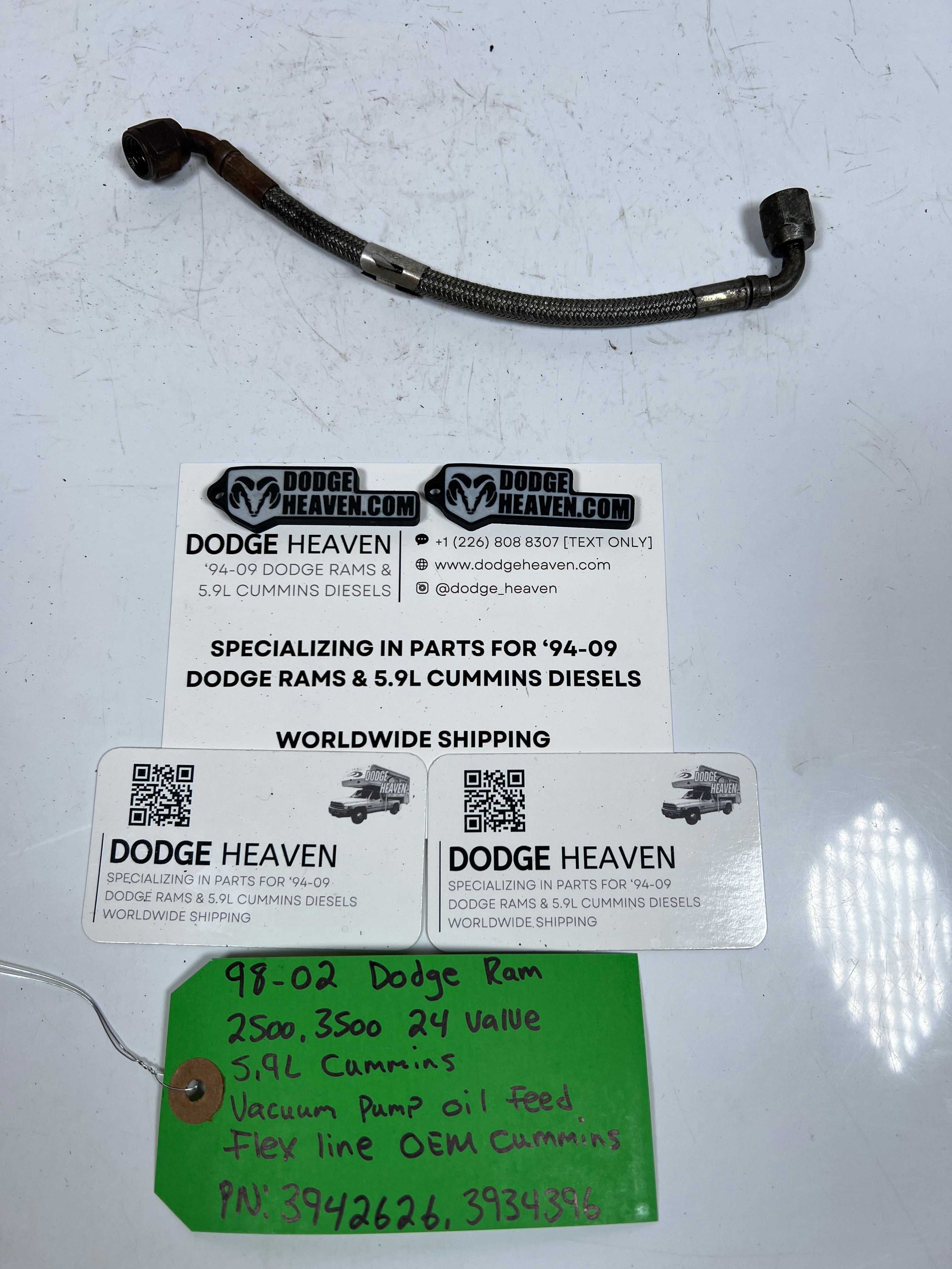 1998-2002 Dodge Ram 24 Valve 5.9L Cummins Vacuum Pump Oil Feed Line