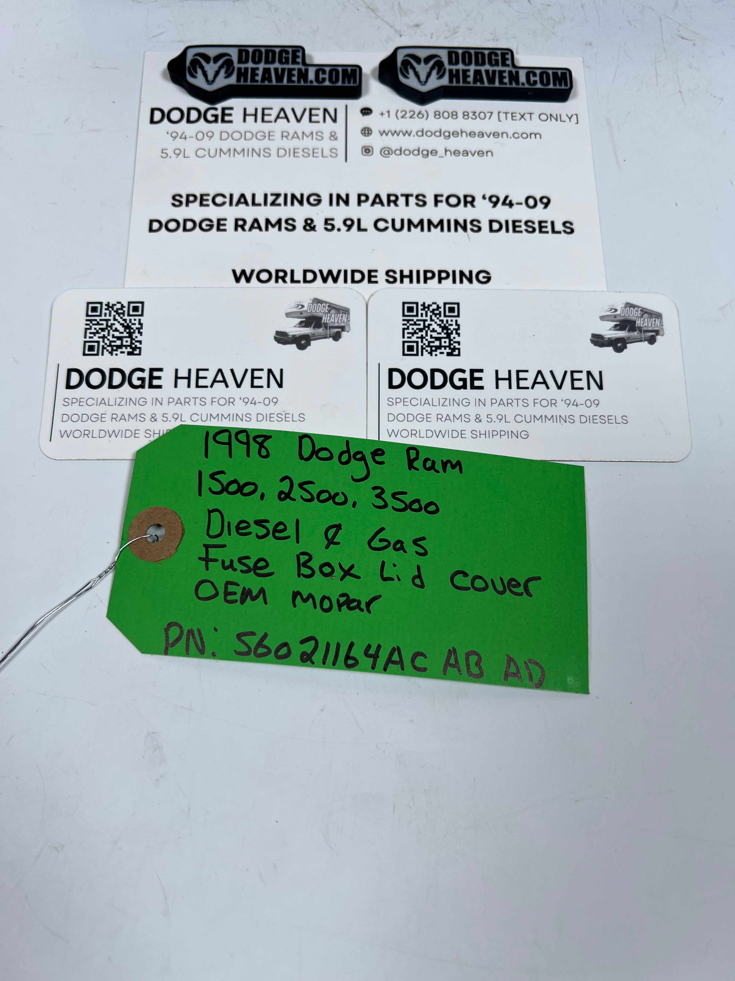 1998-1998 Dodge Ram 1500-3500 Diesel & Gas Fuse Box Lid Cover