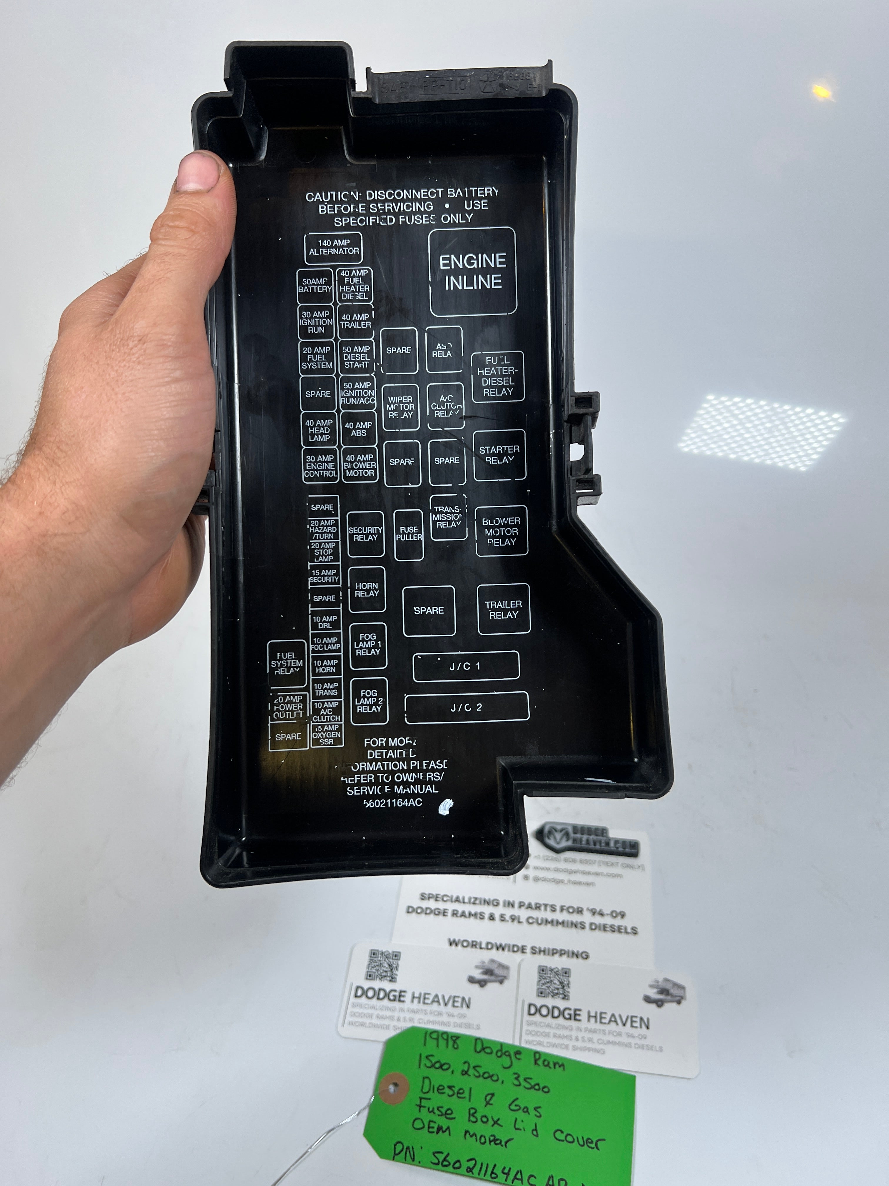 1998-1998 Dodge Ram 1500-3500 Diesel & Gas Fuse Box Lid Cover