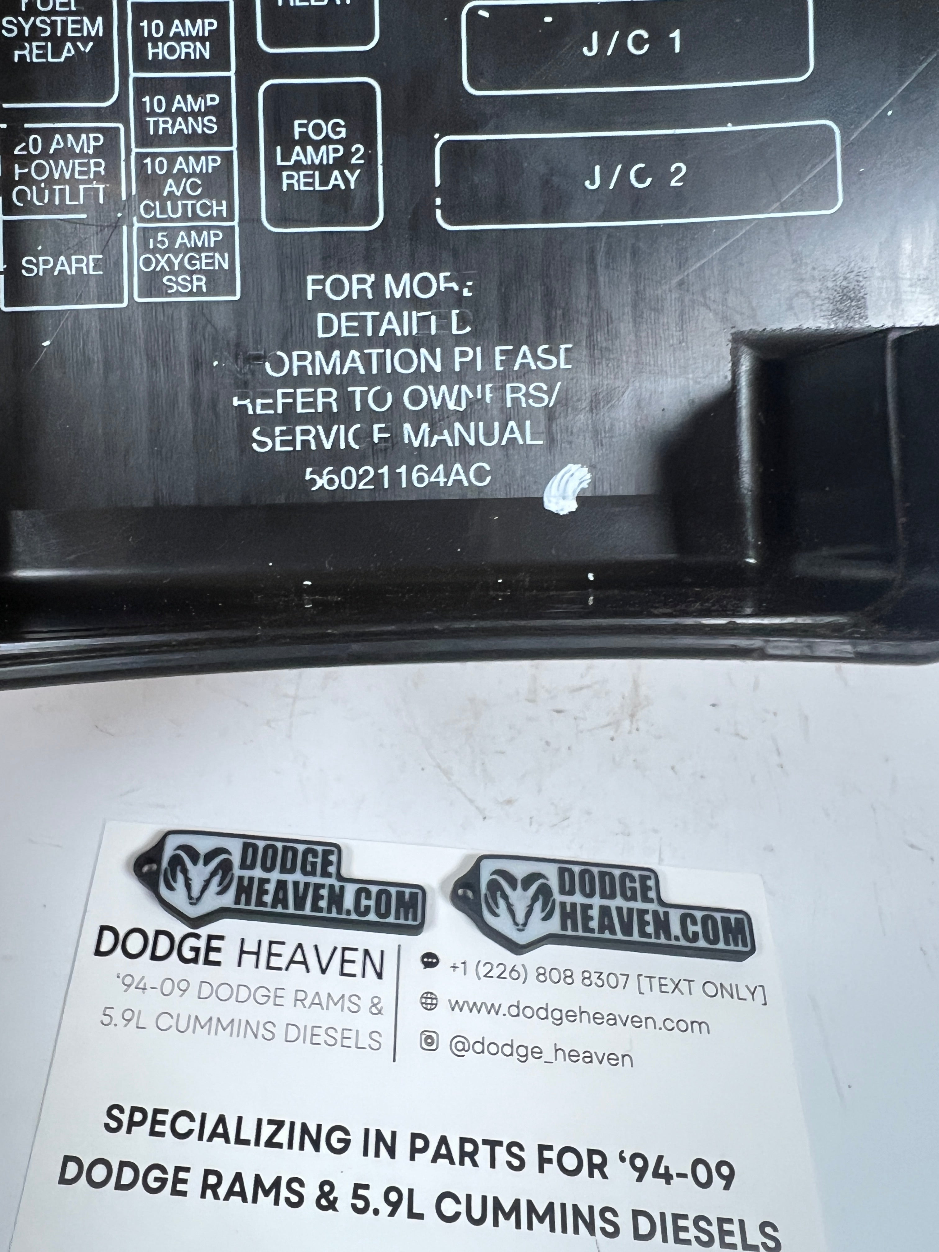 1998-1998 Dodge Ram 1500-3500 Diesel & Gas Fuse Box Lid Cover