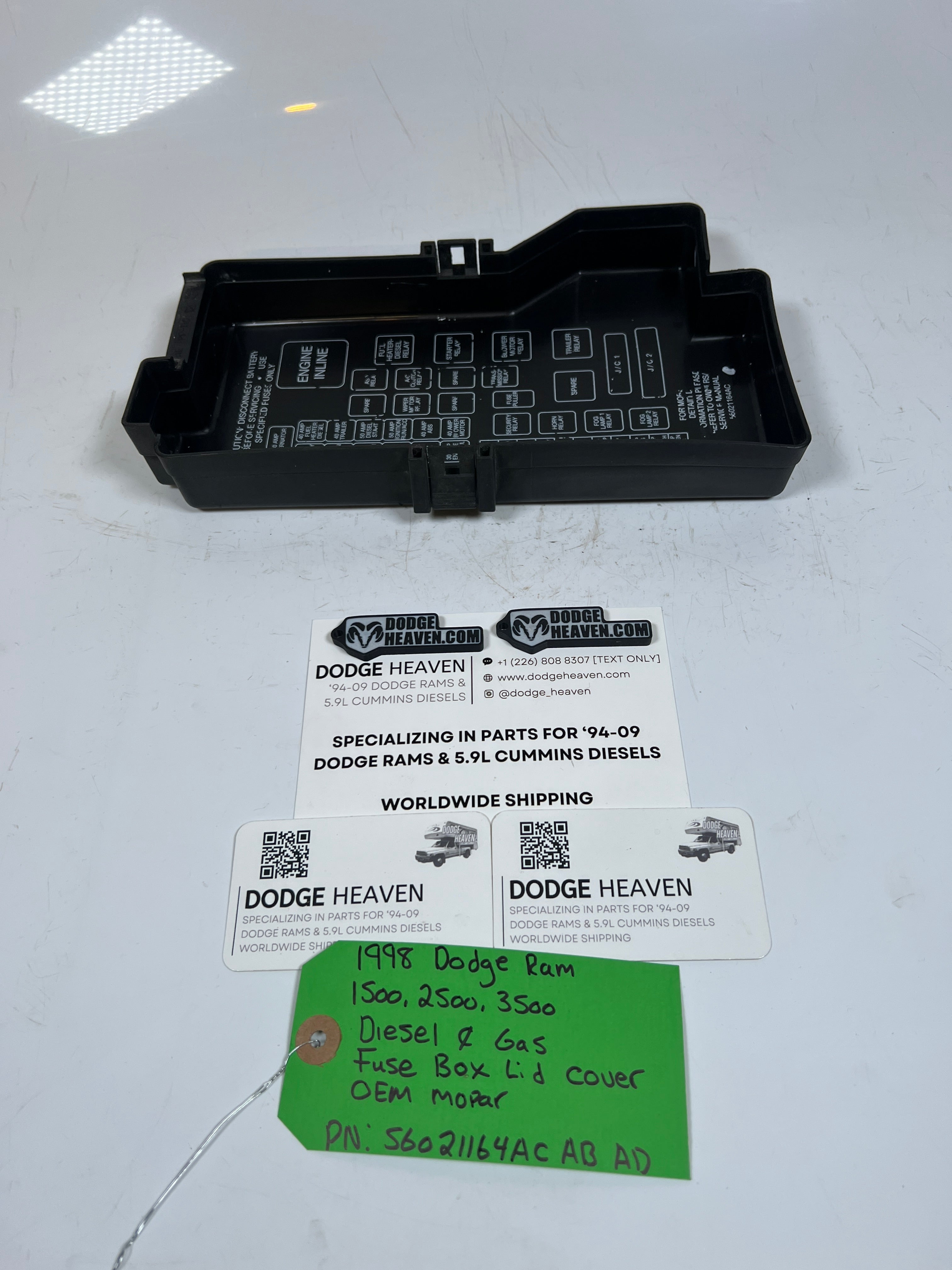 1998-1998 Dodge Ram 1500-3500 Diesel & Gas Fuse Box Lid Cover