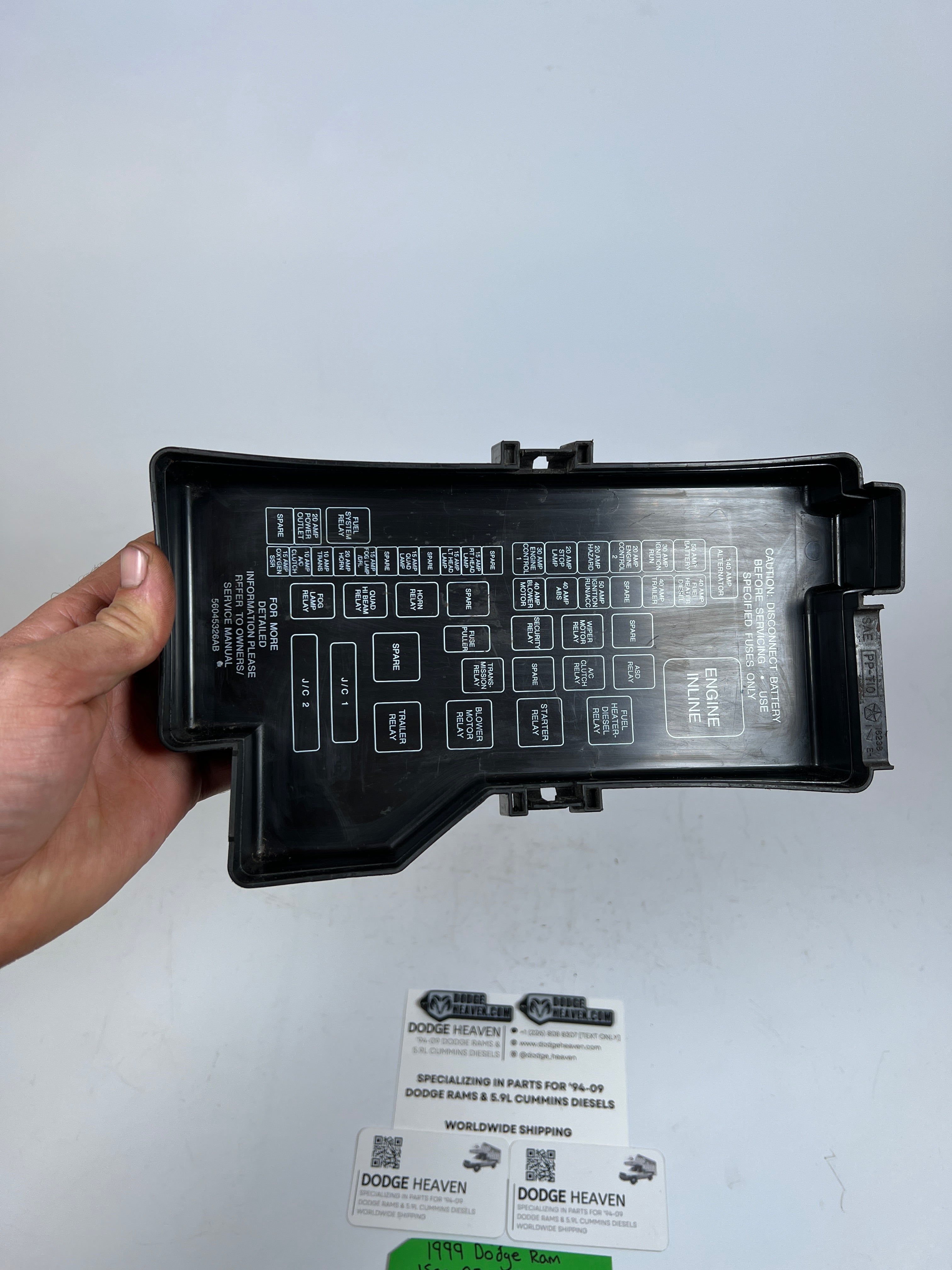 1999-1999 Dodge Ram 1500-3500 Gas & Diesel Fuse Box Lid Cover