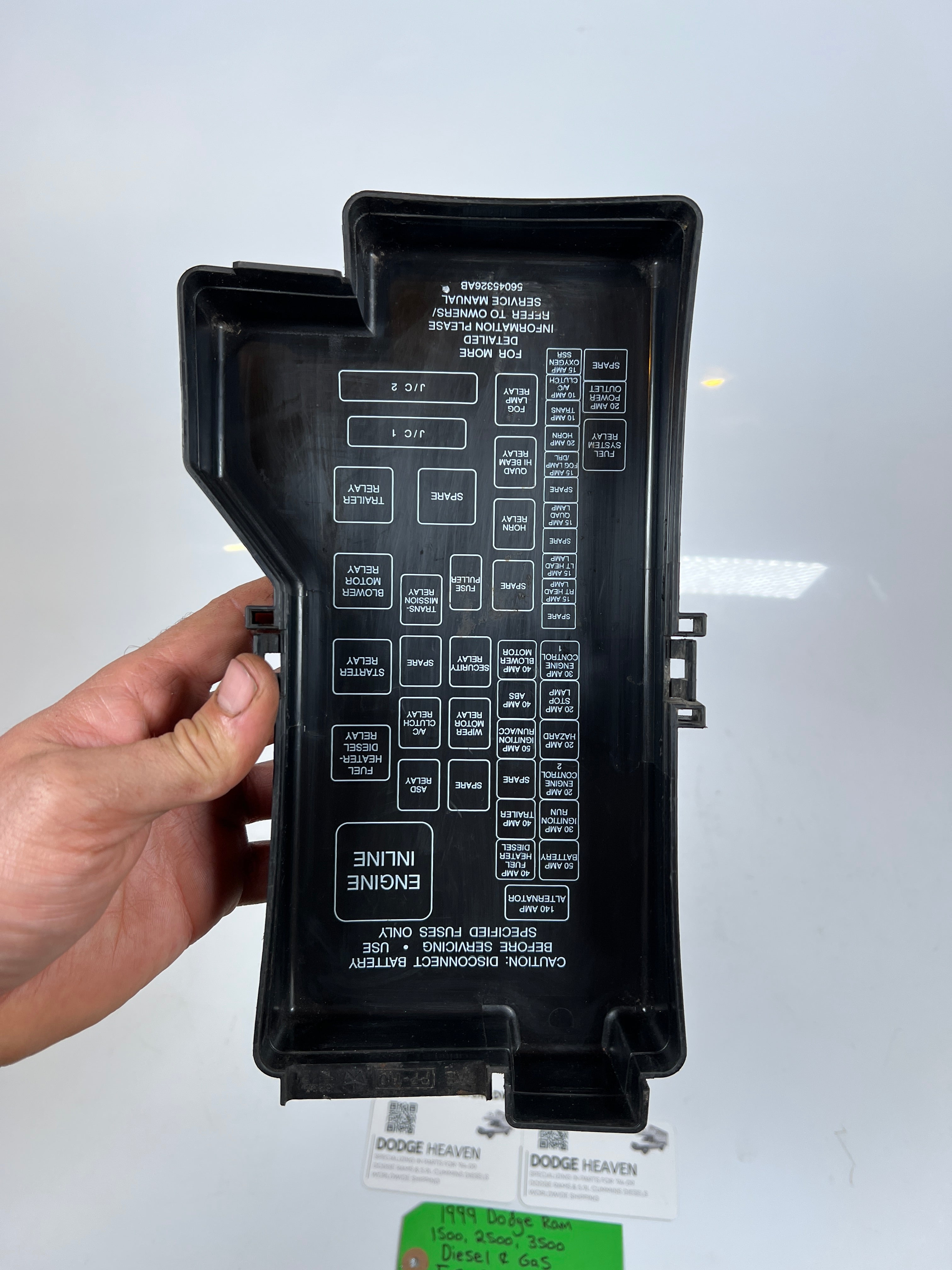 1999-1999 Dodge Ram 1500-3500 Gas & Diesel Fuse Box Lid Cover