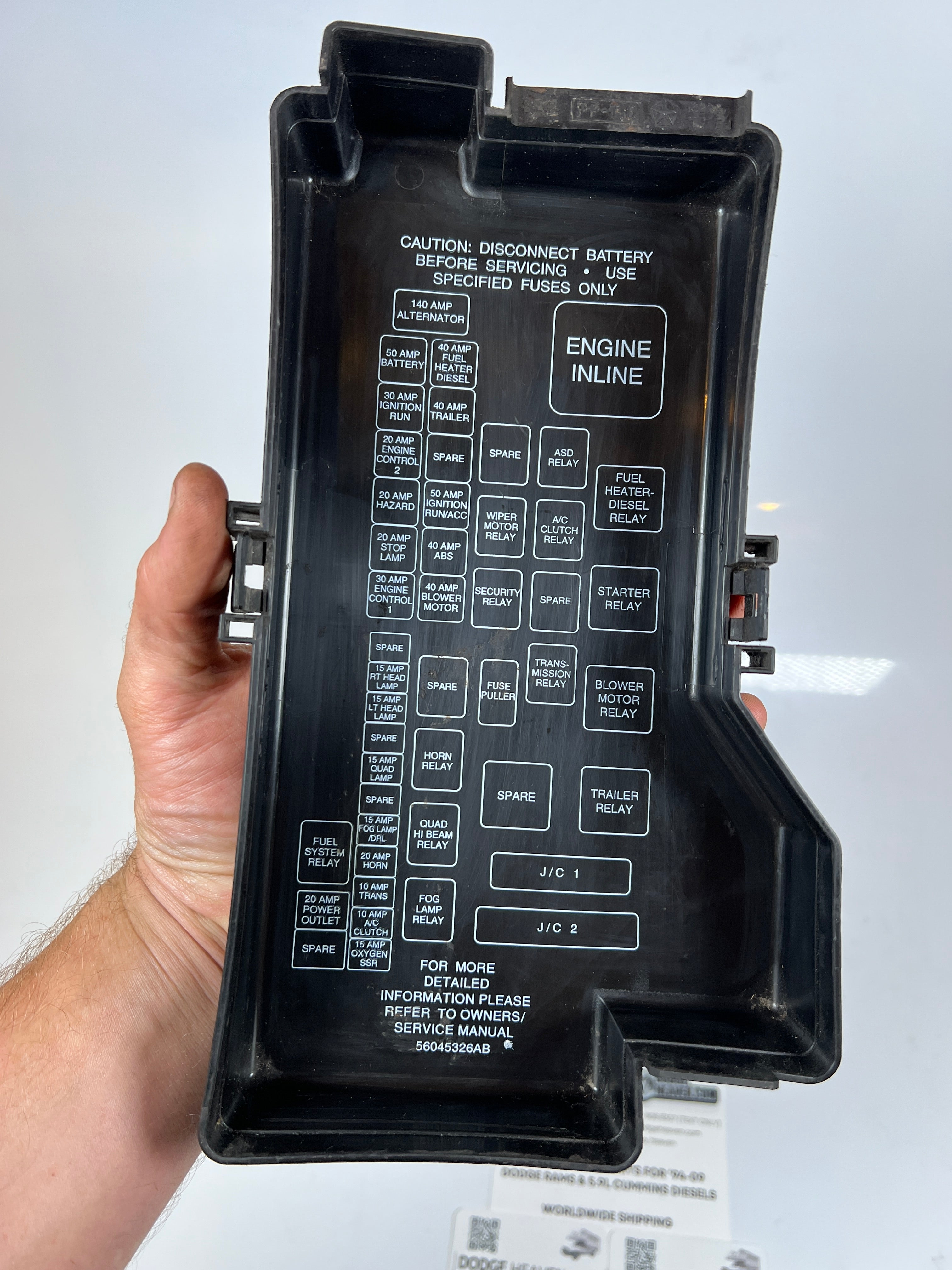 1999-1999 Dodge Ram 1500-3500 Gas & Diesel Fuse Box Lid Cover