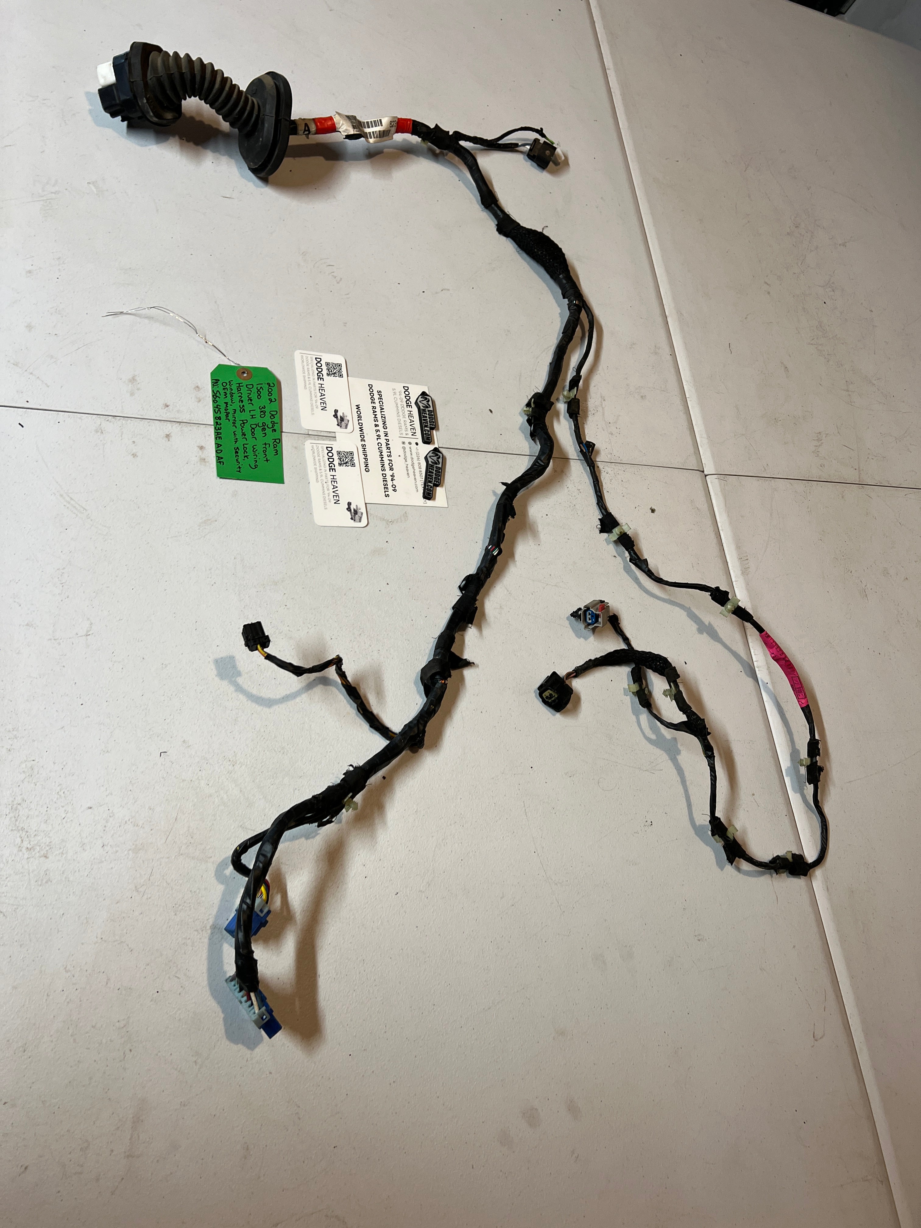 2002-2002 Dodge Ram 1500 Front Driver Power Door Wiring Harness W Security