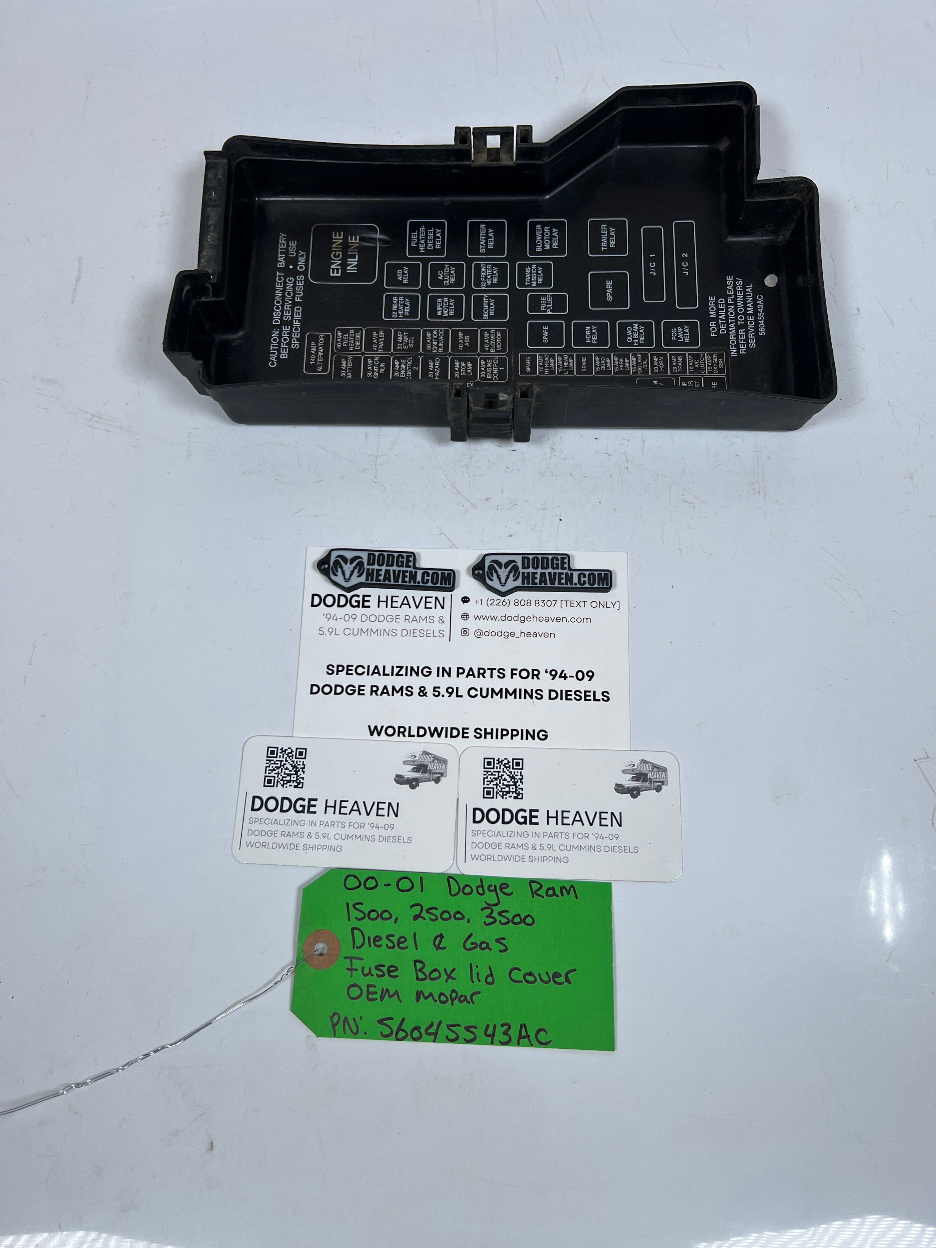 2000-2001 Dodge Ram 1500-3500 Diesel & Gas Fuse Box Lid Cover