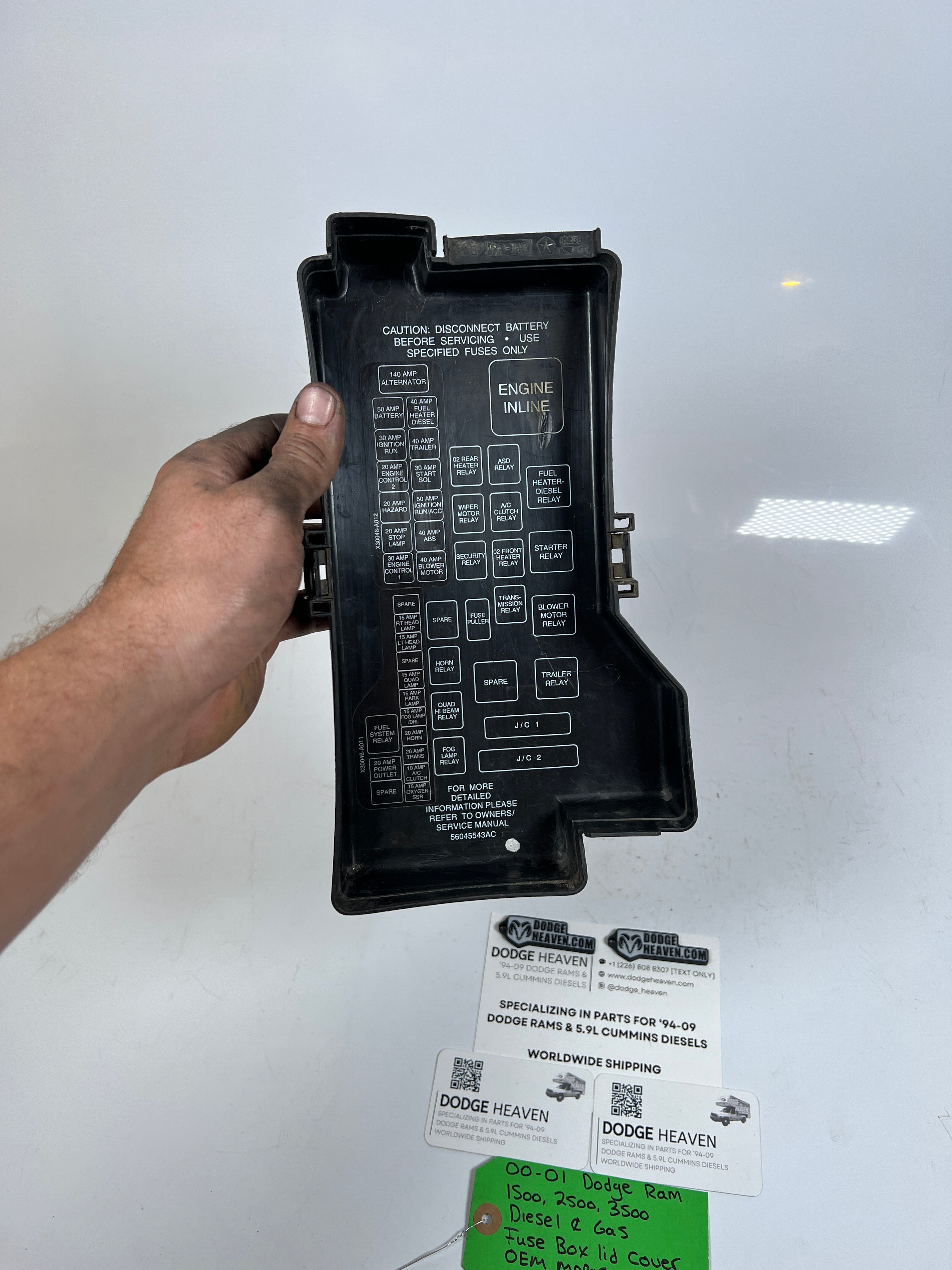 2000-2001 Dodge Ram 1500-3500 Diesel & Gas Fuse Box Lid Cover