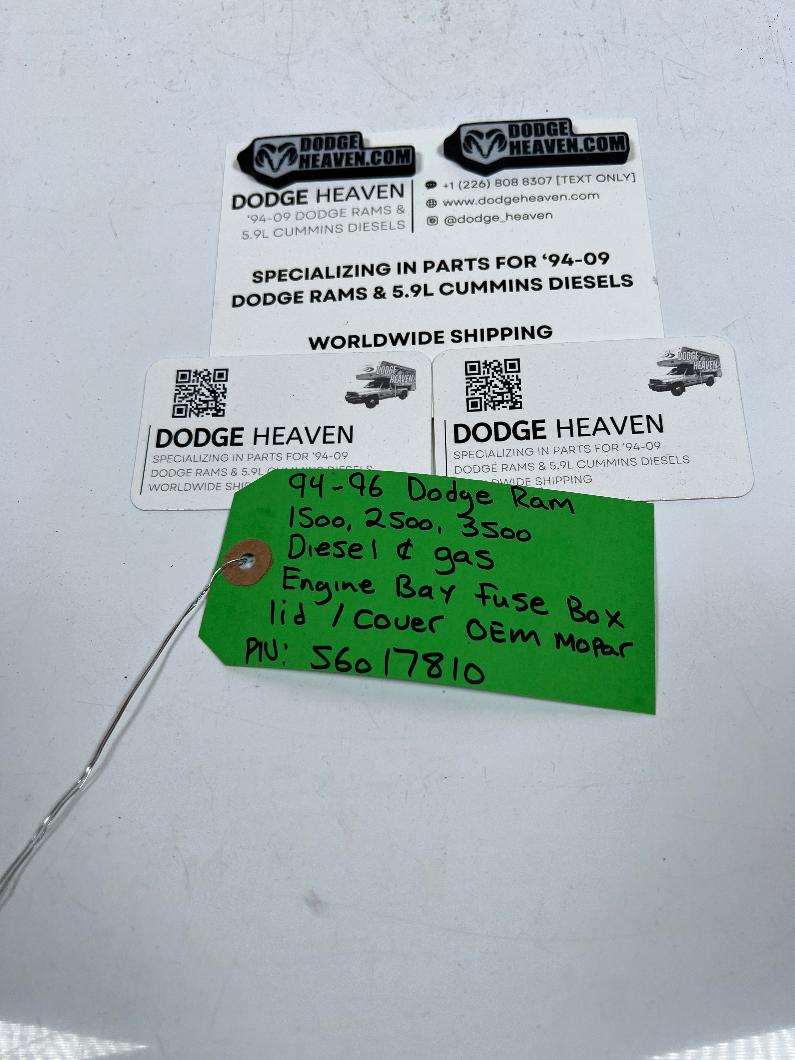 1994-1996 Dodge Ram 1500-3500 Diesel & Gas Fuse Box Lid Cover