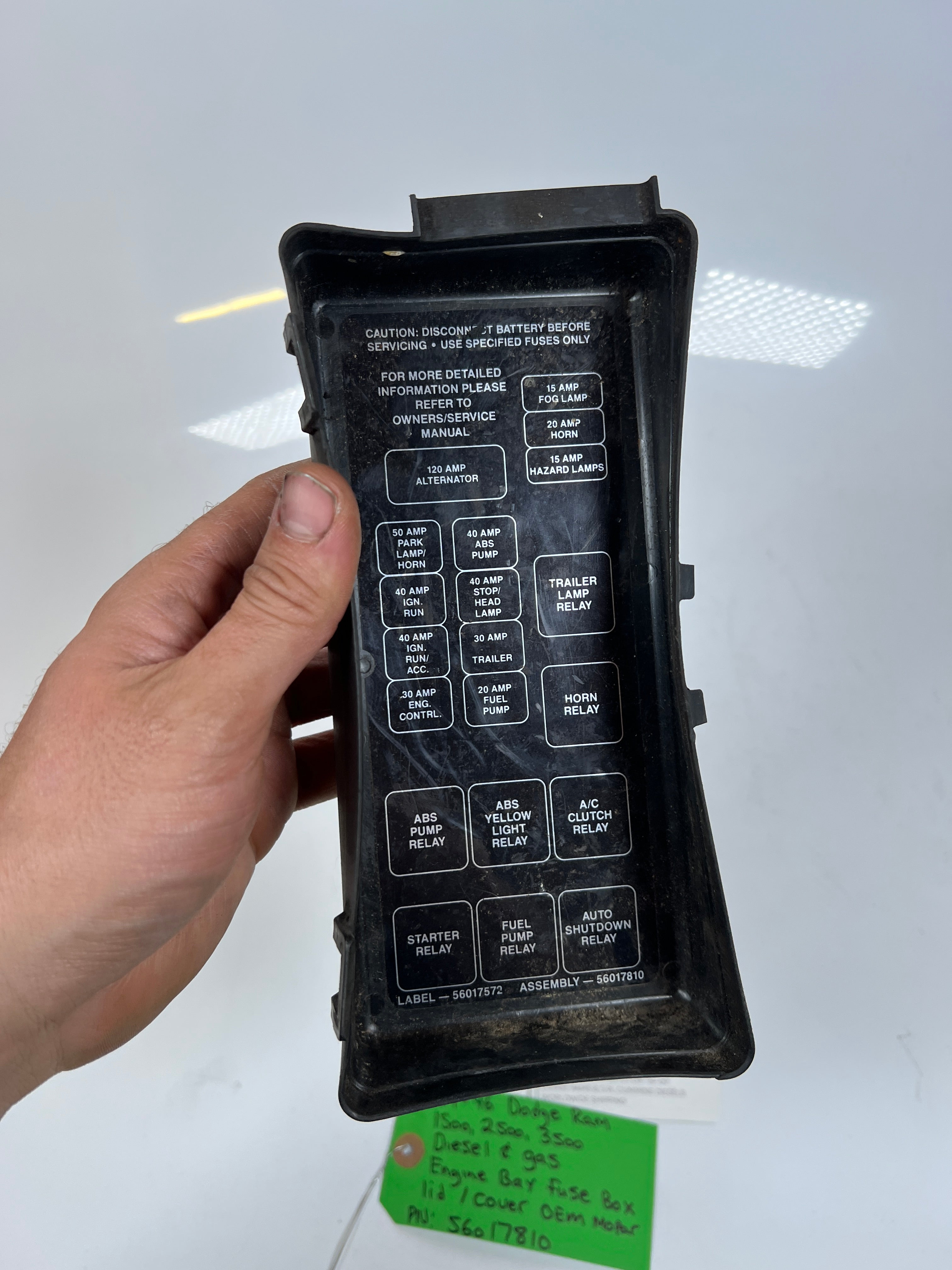 1994-1996 Dodge Ram 1500-3500 Diesel & Gas Fuse Box Lid Cover