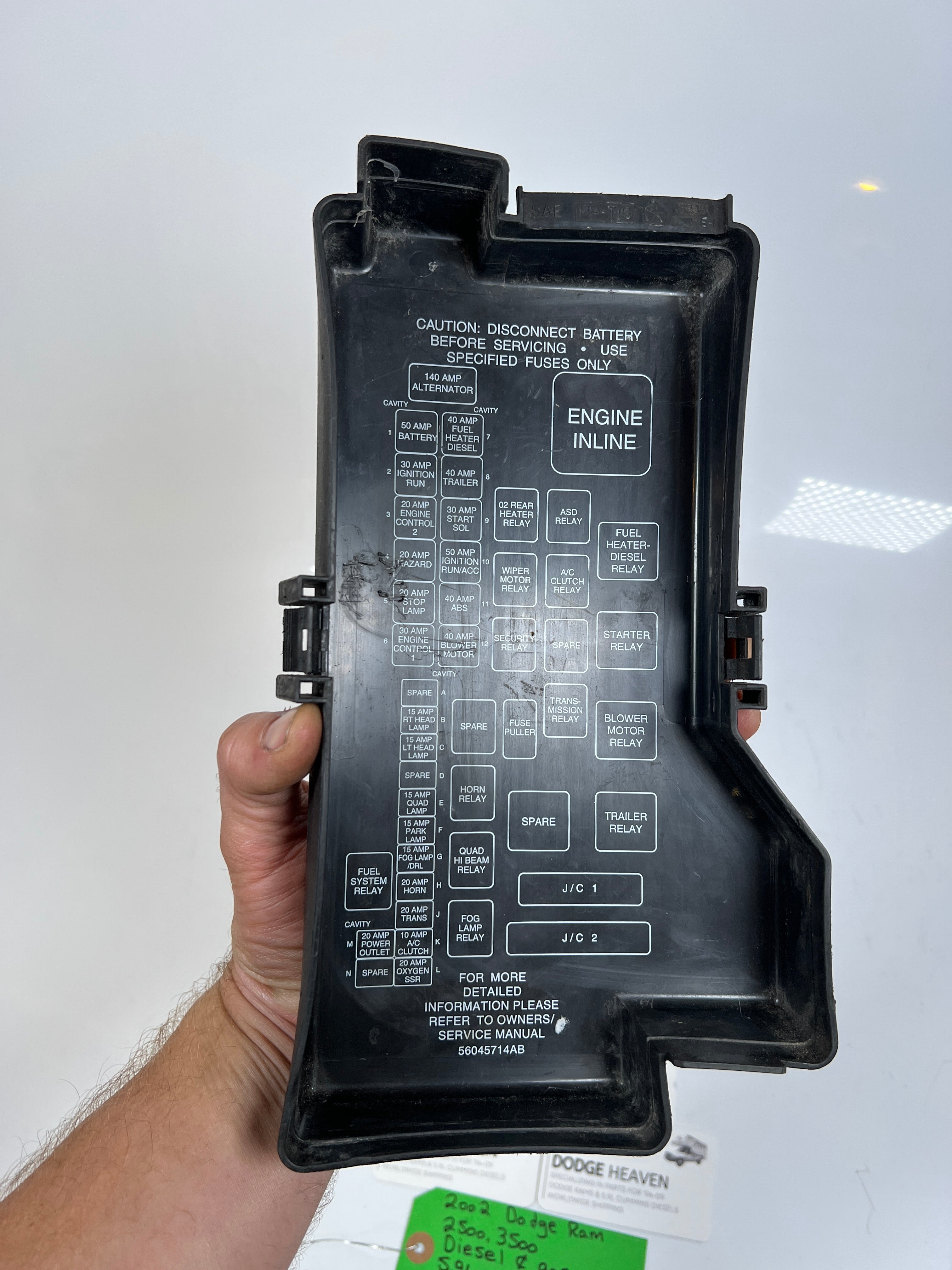 2002-2002 Dodge Ram 2500 3500 Diesel & Gas Fuse Box Lid / Cover