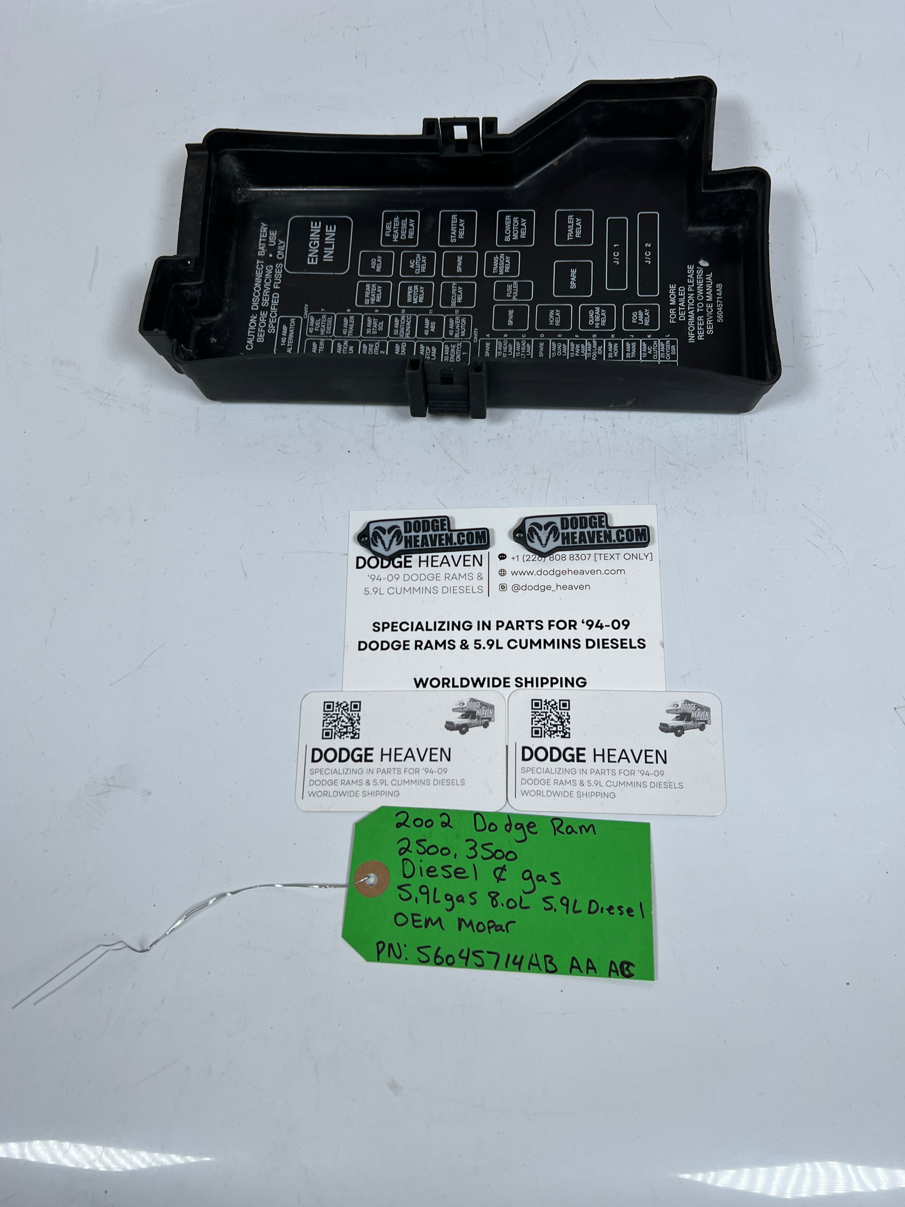2002-2002 Dodge Ram 2500 3500 Diesel & Gas Fuse Box Lid / Cover