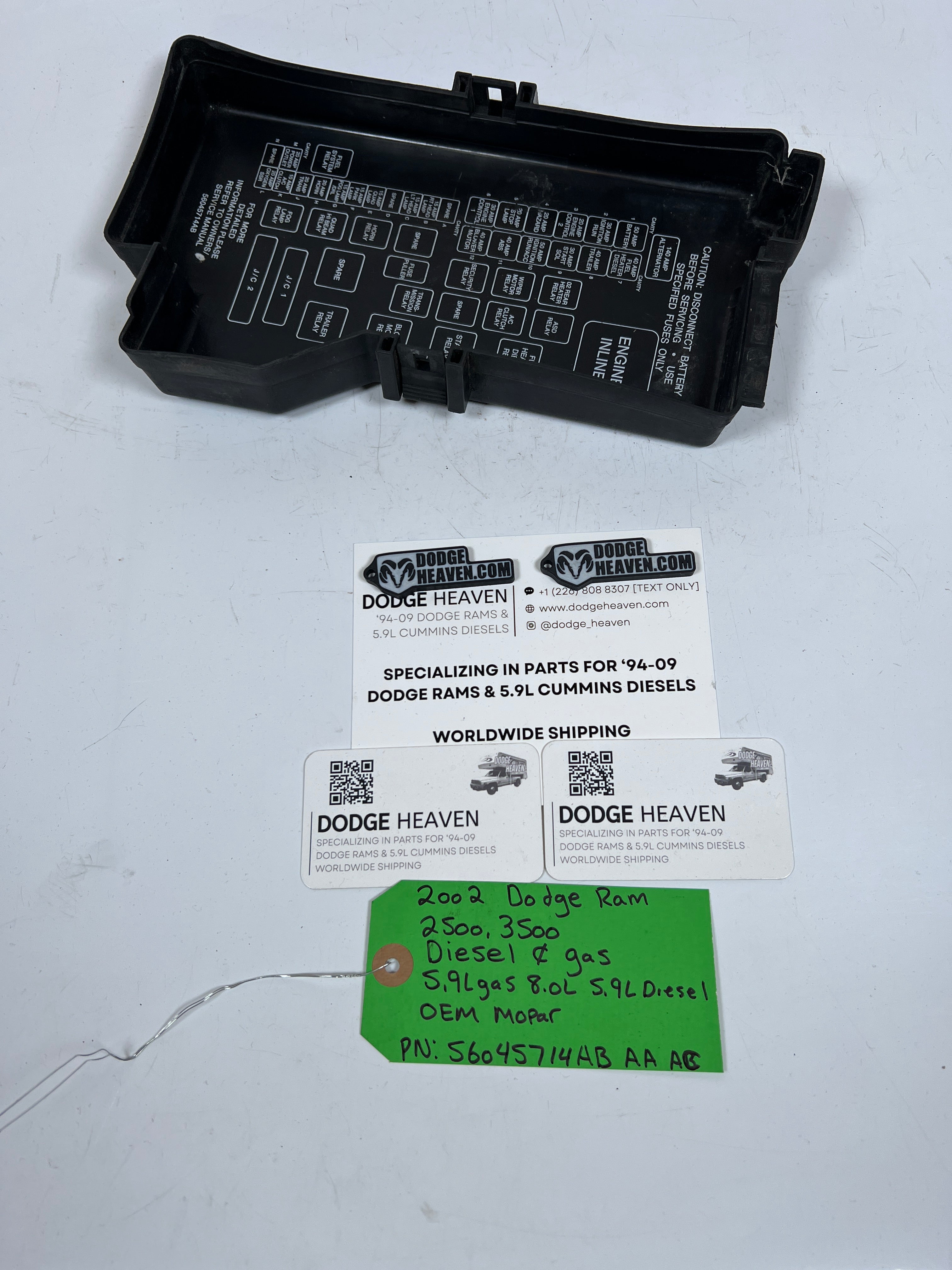 2002-2002 Dodge Ram 2500 3500 Diesel & Gas Fuse Box Lid / Cover
